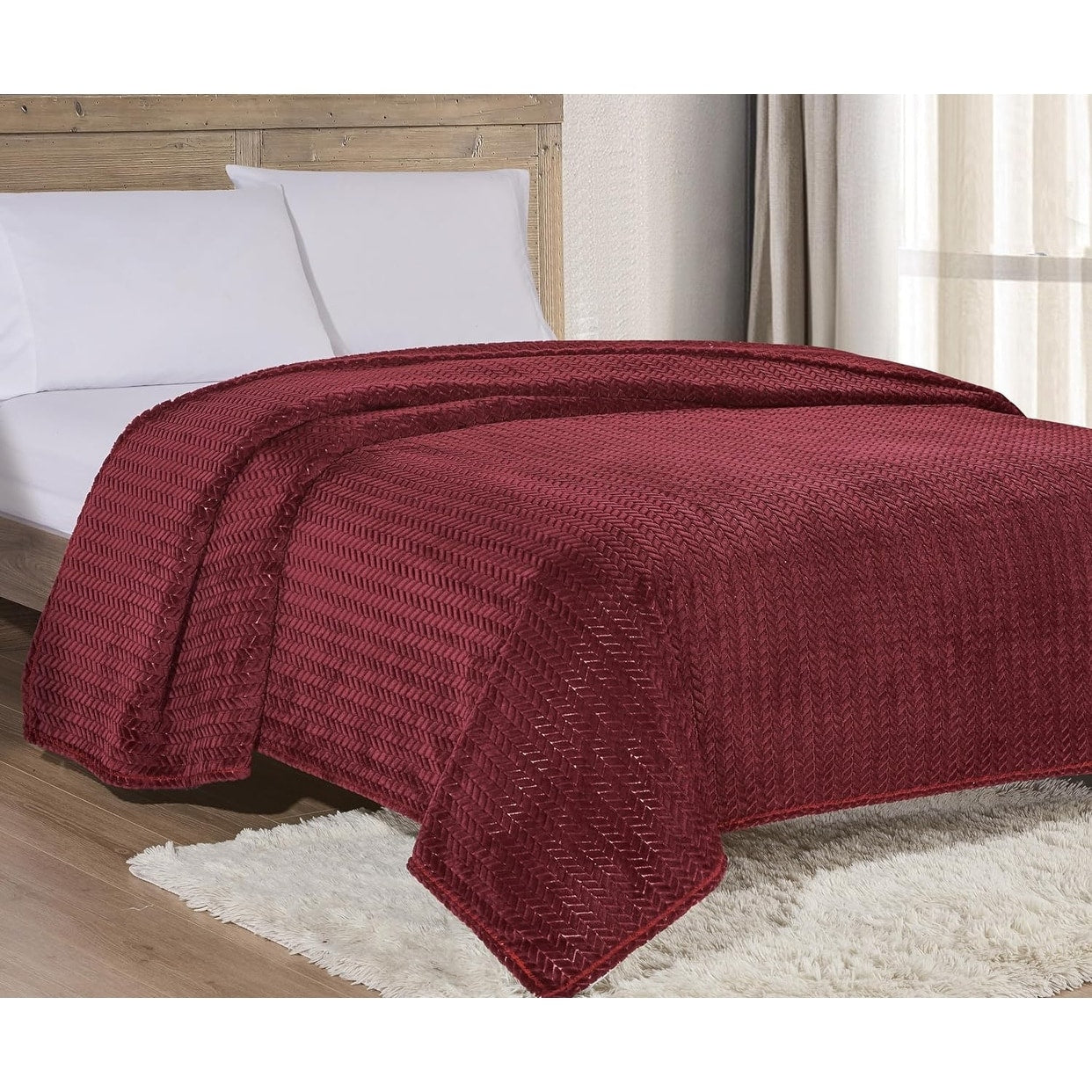 Faith, hope, love home decor Chevron Braided Twin Size Blanket (66 X 86) - BURGUNDY