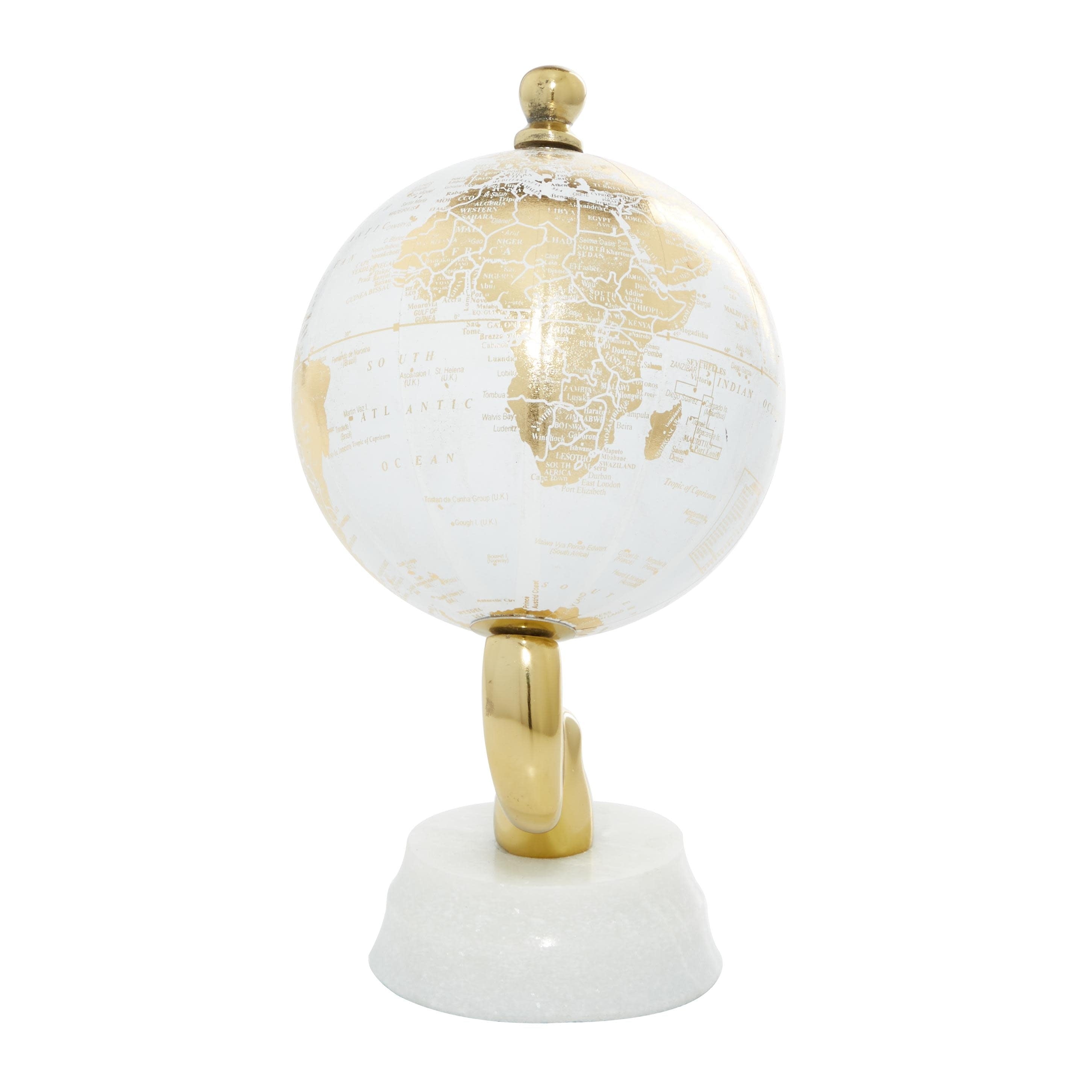 Aluminum Metal Globe with Marble Base - Blue or Gold - Roche River Decor