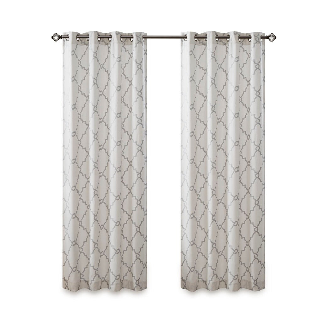 Cotton Blend Curtain Panel Pair, Scroll Geometric Print Grommet Curtain Panel Machine Washable - 63/84/95/108