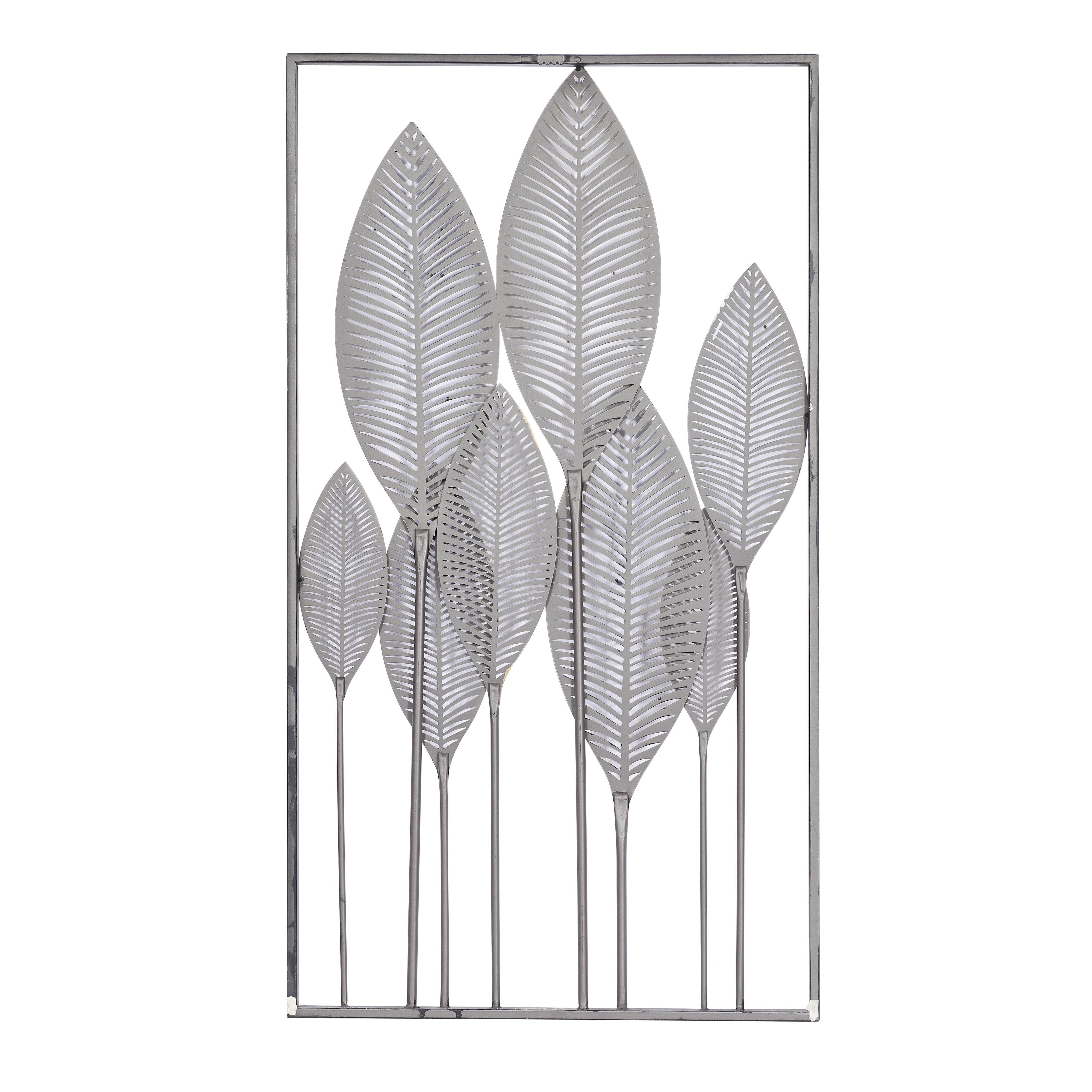 Metal Leaf Tall Cut-Out Home Wall Decor with Intricate Laser Cut Designs - Gray or Bronze - Roche River Decor