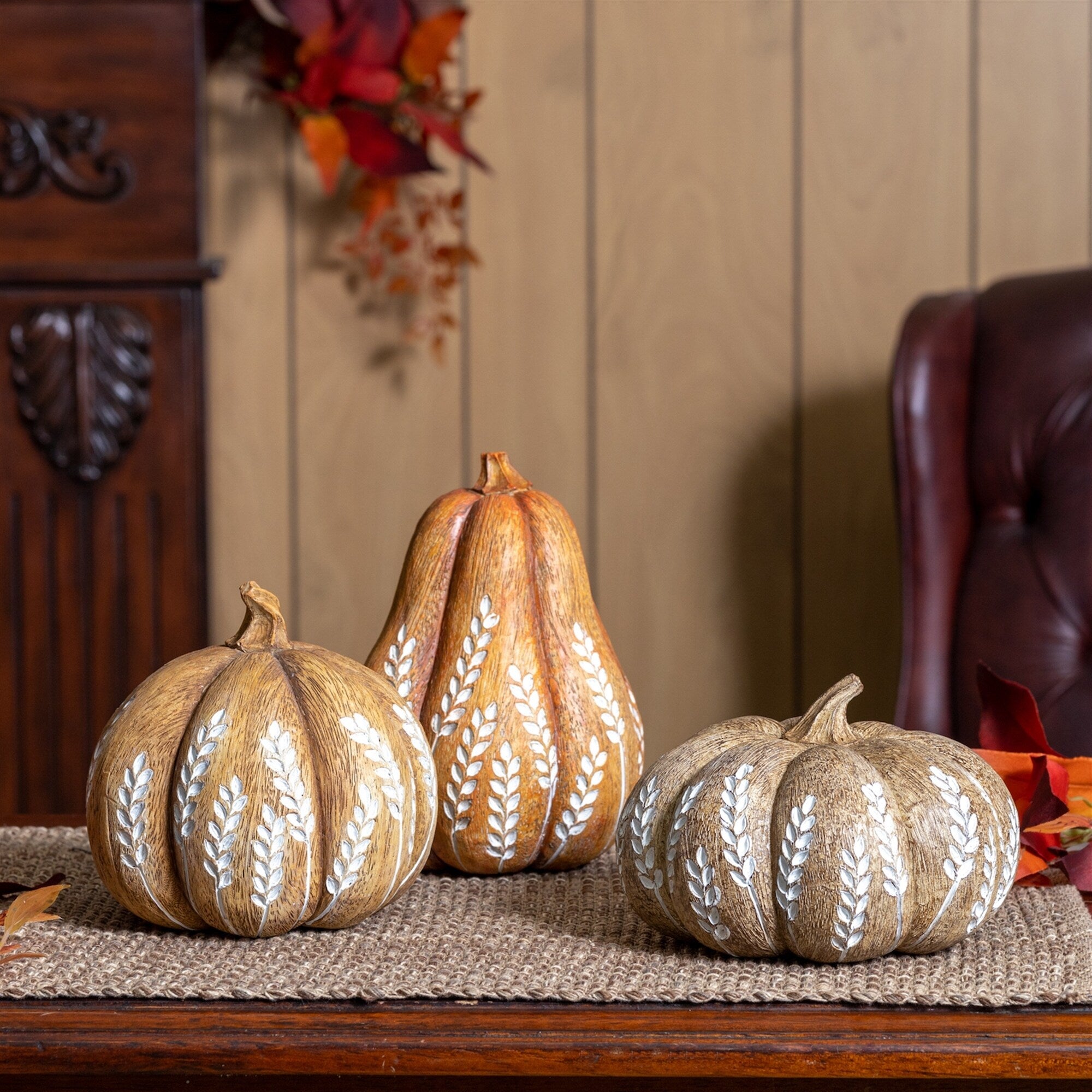 Wheat Print Harvest Pumpkin (Set of 3)