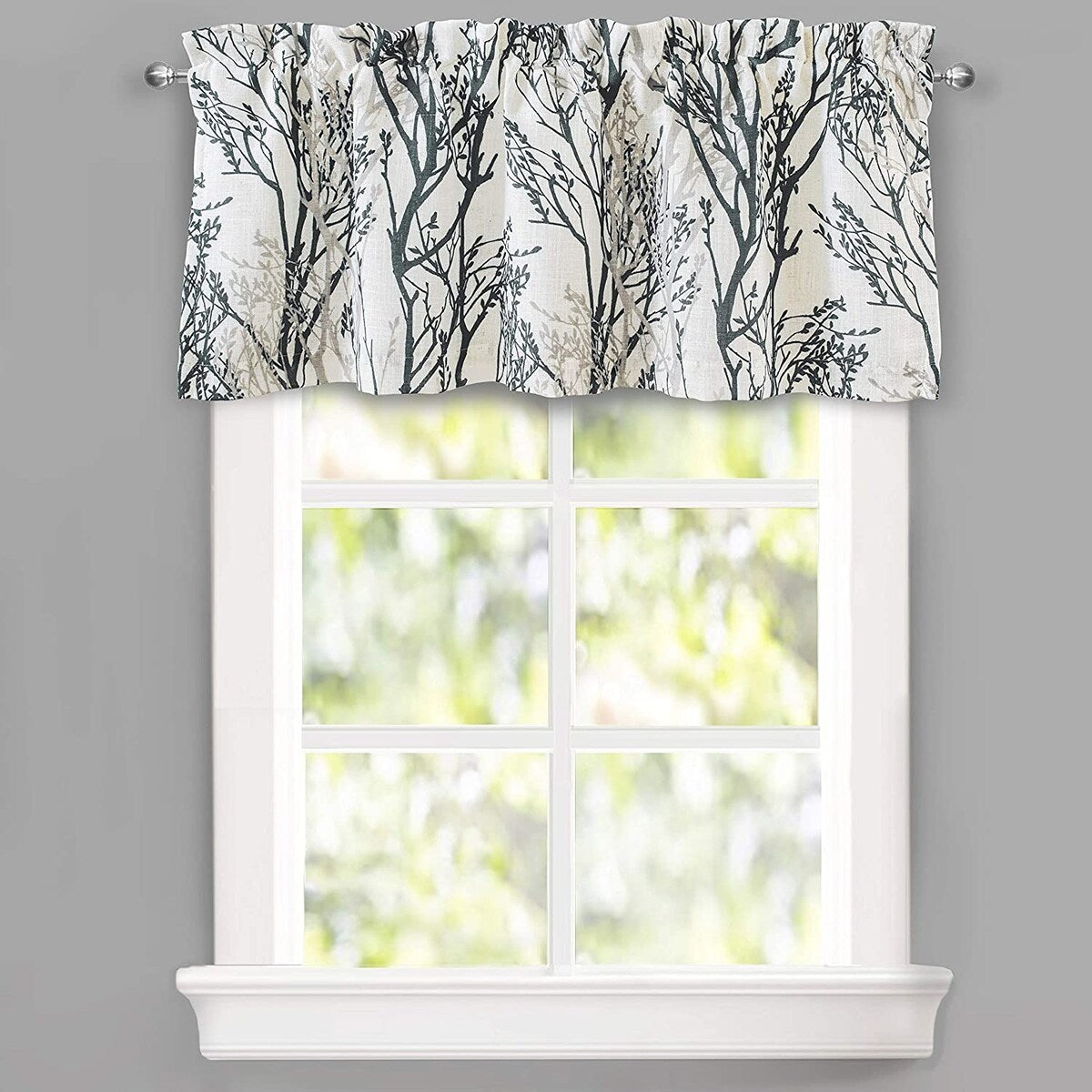 DriftAway Tree Branch Linen Blend Abstract Ink Printing Lined Window Curtain Valance