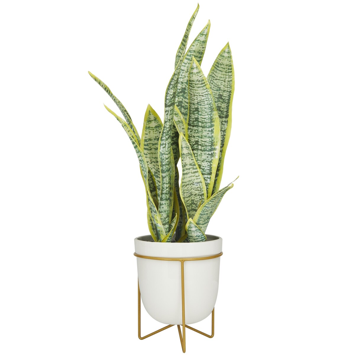 Faux Foliage Artificial Plant with Realistic Leaves and White Porcelain Pot and Gold Stand - Green - The Novogratz