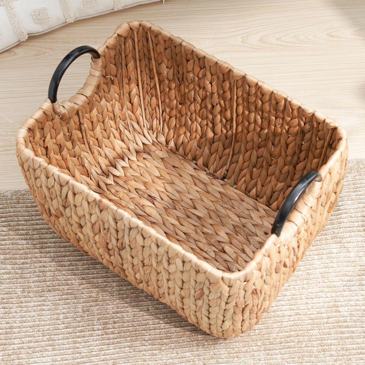 Ludmilla Rectangular Multi Purpose Water Hyacinth Woven Wicker Baskets with Handles - 16 x 12 x 13