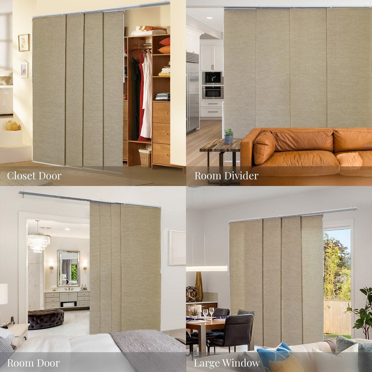 CHICOLOGY Adjustable Sliding Panels, 4-Rail Track, Vertical Blinds, Pation Door Curtain, Room Divider