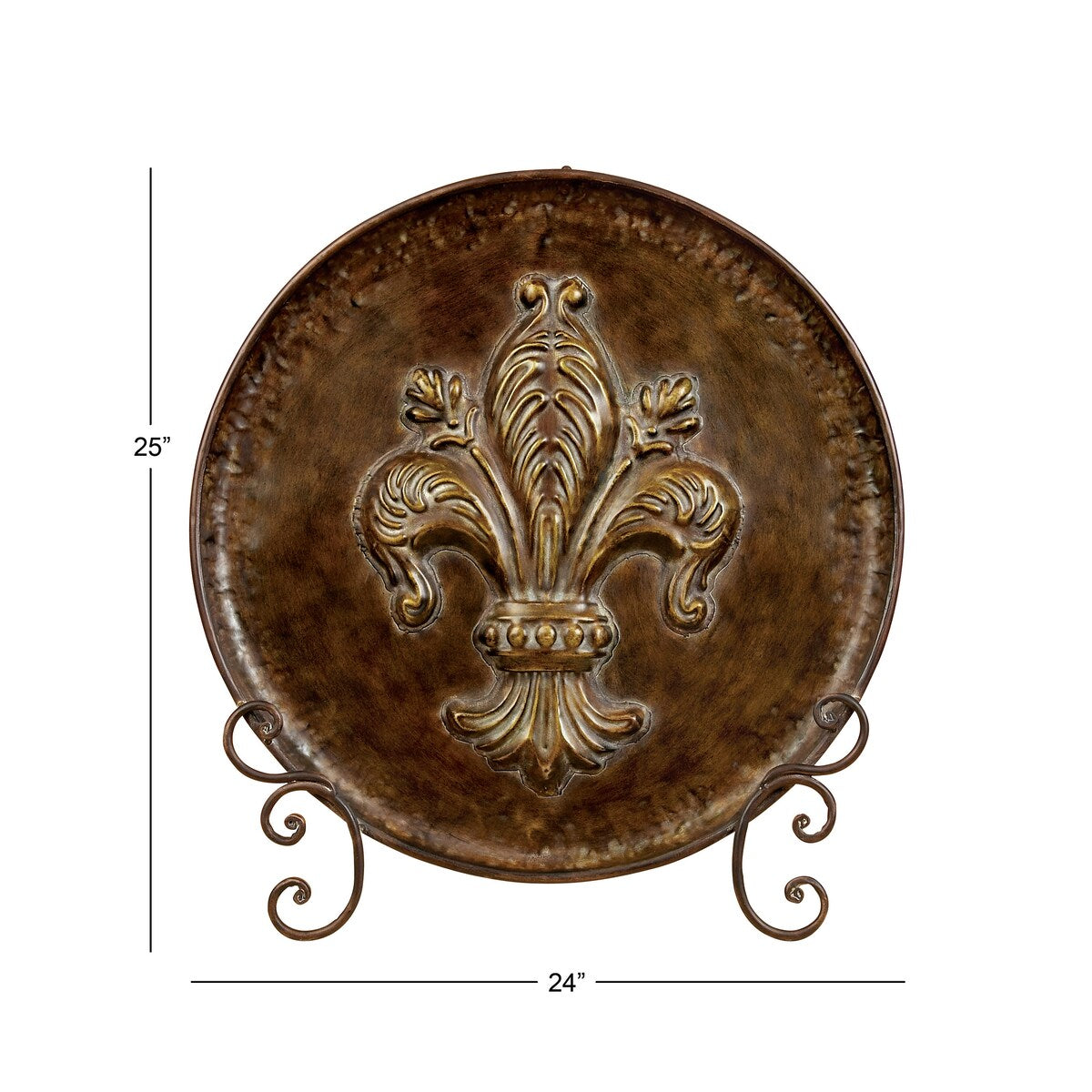 Metal Fleur De Lis Embossed Detail Charger with Stand - Brown - Roche River Decor