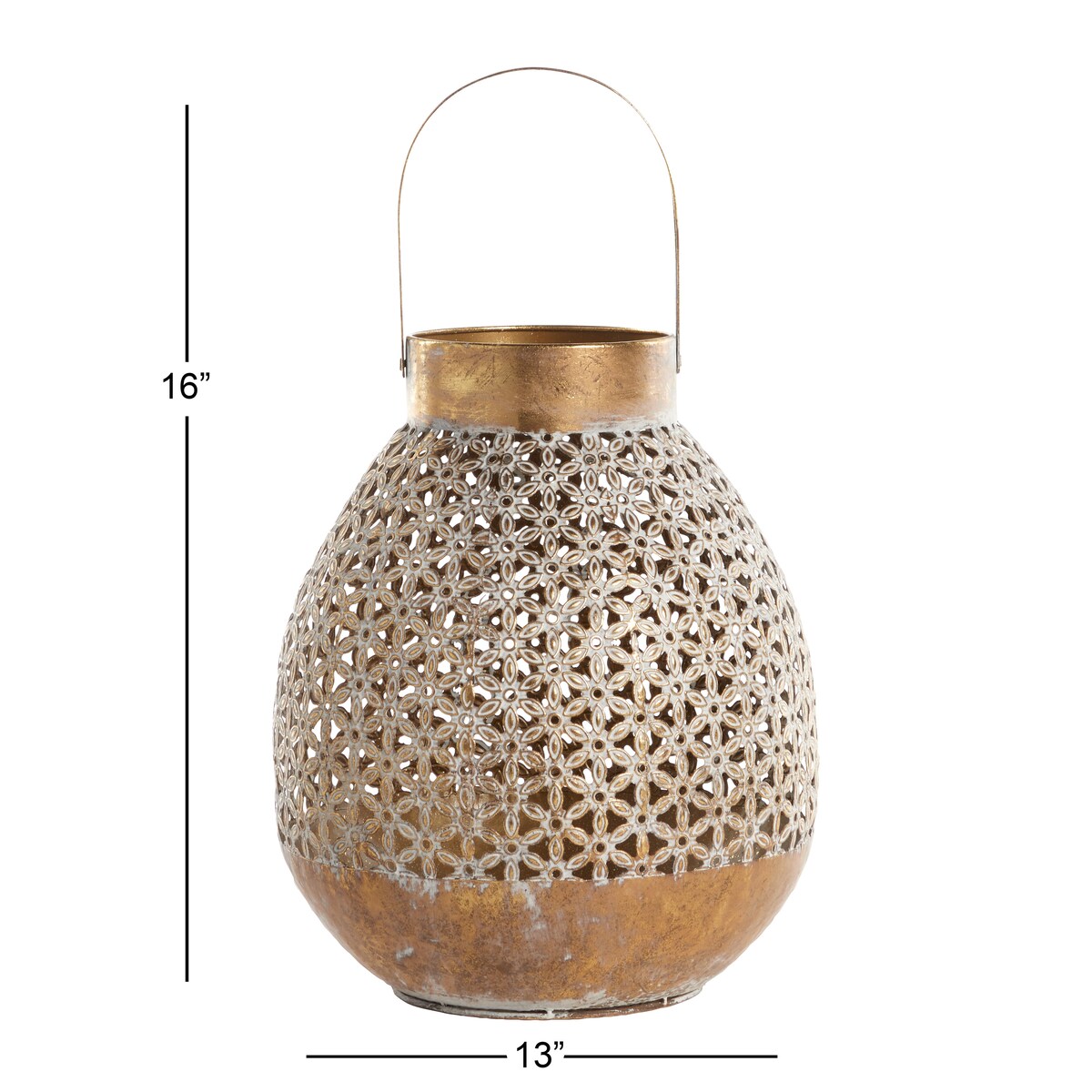 Metal Laser Cut Metal Decorative Indoor Outdoor Candle Lantern with Moroccan Pattern - Gold - Roche River Decor