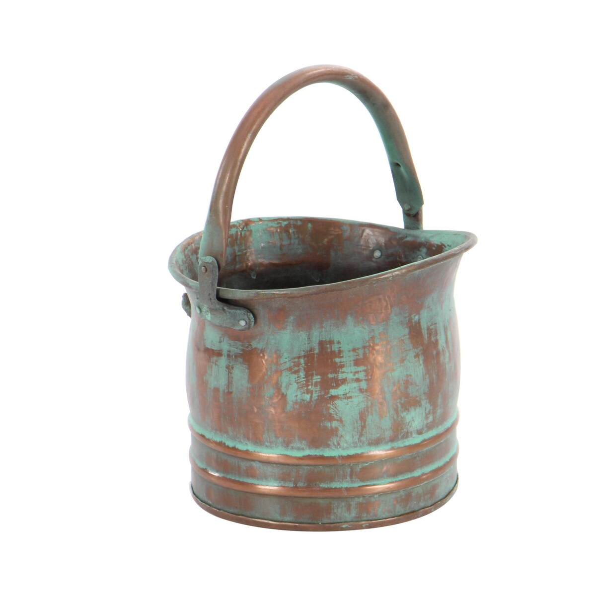 Metal Patina Tulip Style Bucket Indoor Outdoor Planter with Stationary Handles - Set of 3 Copper - Roche River Decor