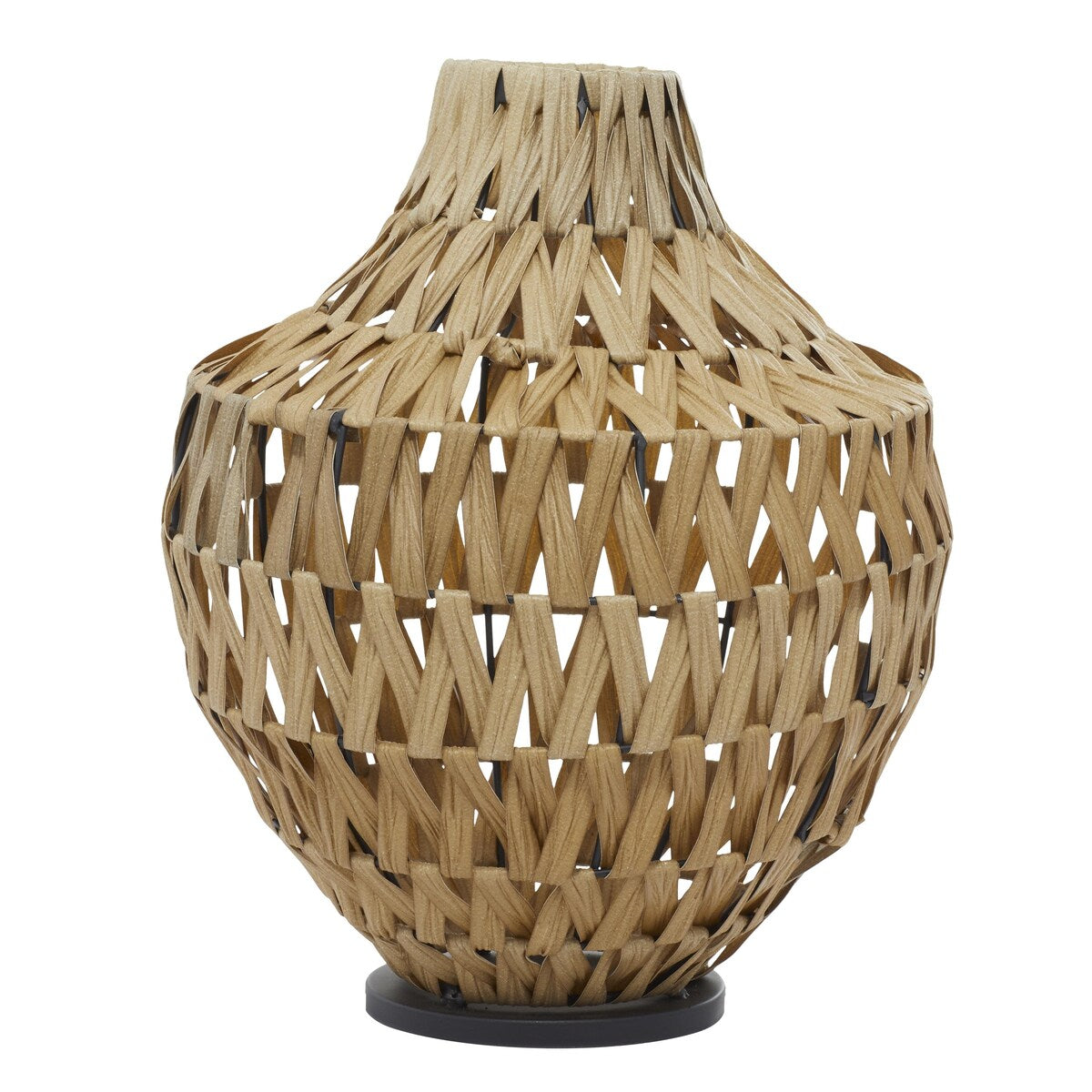 Plastic Rattan Handmade Woven Decorative Vase with Black Metal Base - Brown - Roche River Decor