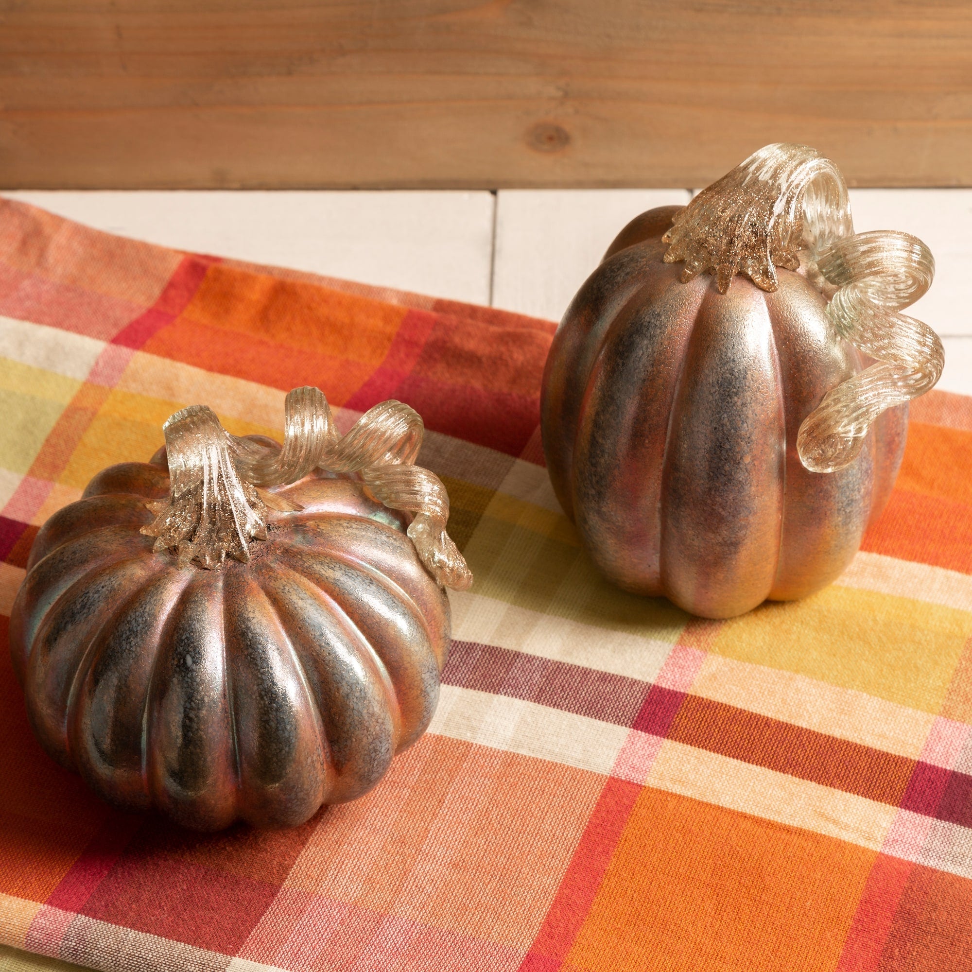 Glitzhome S/2 or S/3 Handblown Glass Pumpkins Thanksgiving Table Centerpiece Fall Harvest Gift Decor