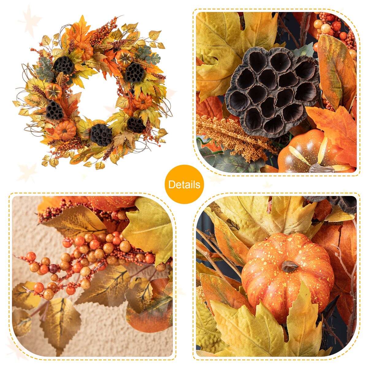 Glitzhome 24D Fall Pumpkin Sunflower Lotus Floral & Wreath for Thanksgiving