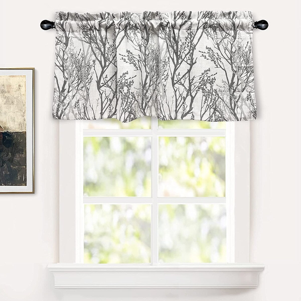 DriftAway Tree Branch Linen Blend Abstract Ink Printing Lined Window Curtain Valance