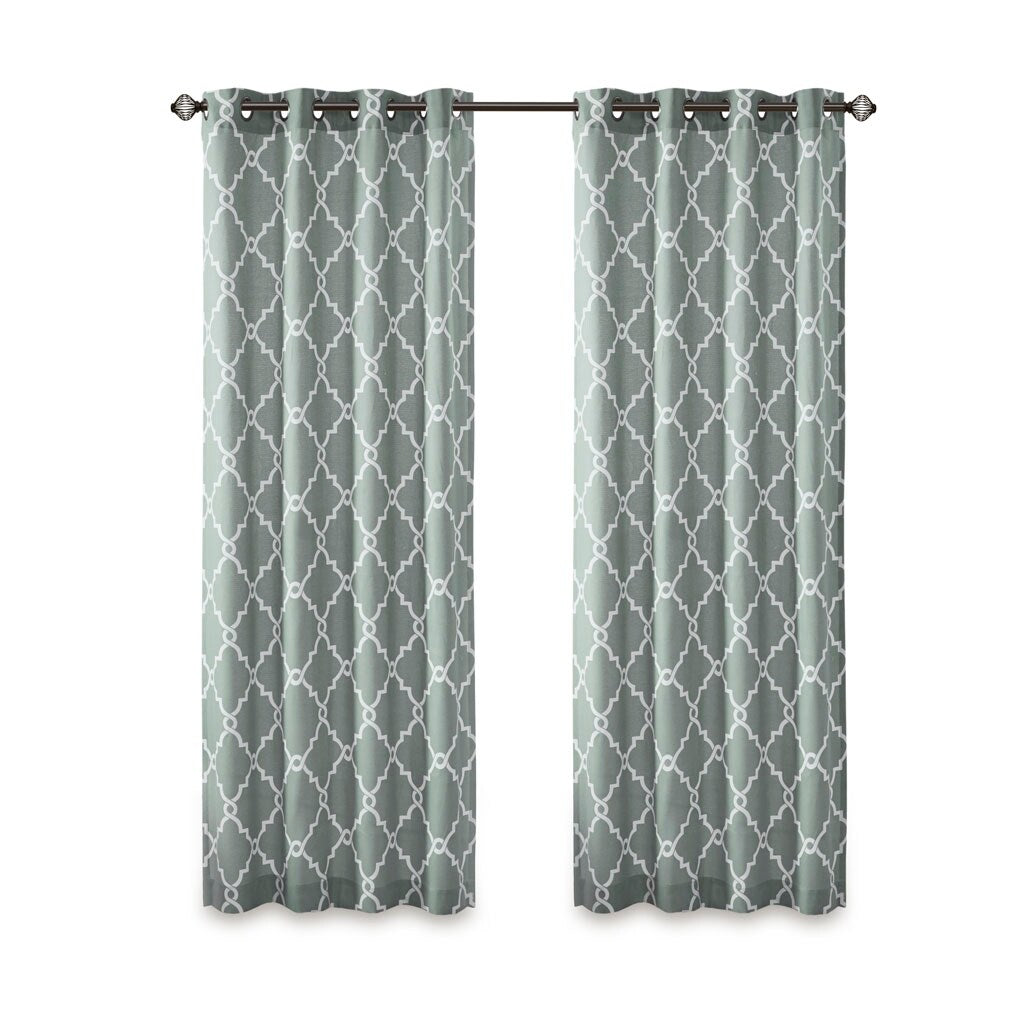 Cotton Blend Curtain Panel Pair, Scroll Geometric Print Grommet Curtain Panel Machine Washable - 63/84/95/108