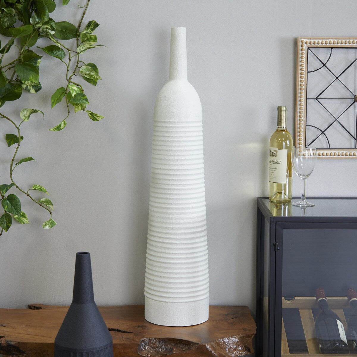 Metal Grooved Decorative Vase - White or Black - The Novogratz