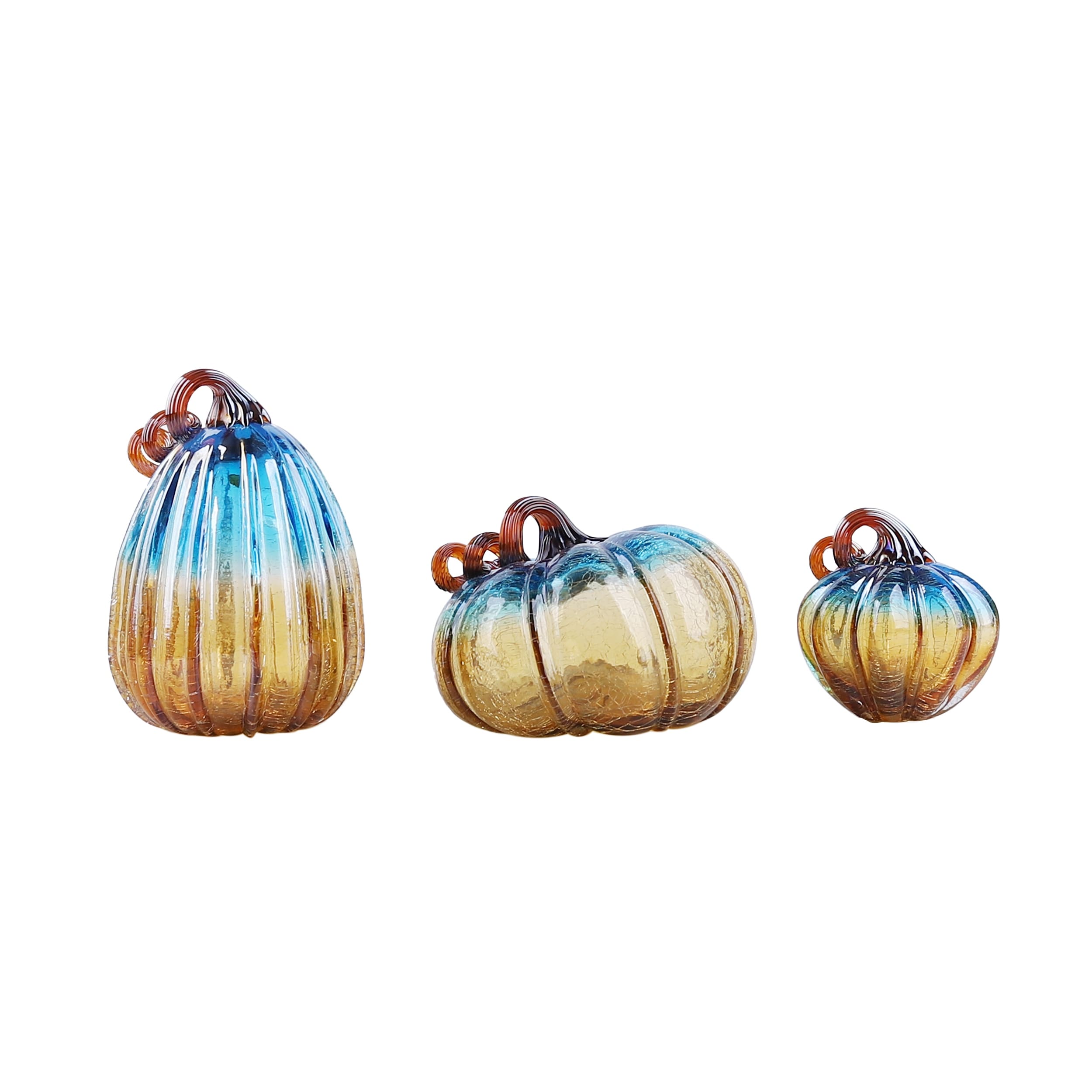 Transpac Glass 7.67 in. Multicolor Harvest Pumpkins Set of 3 - Blue/Orange