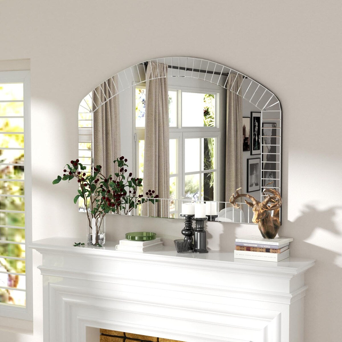 Large Beveled Arch Glass Flat Wall Mirror