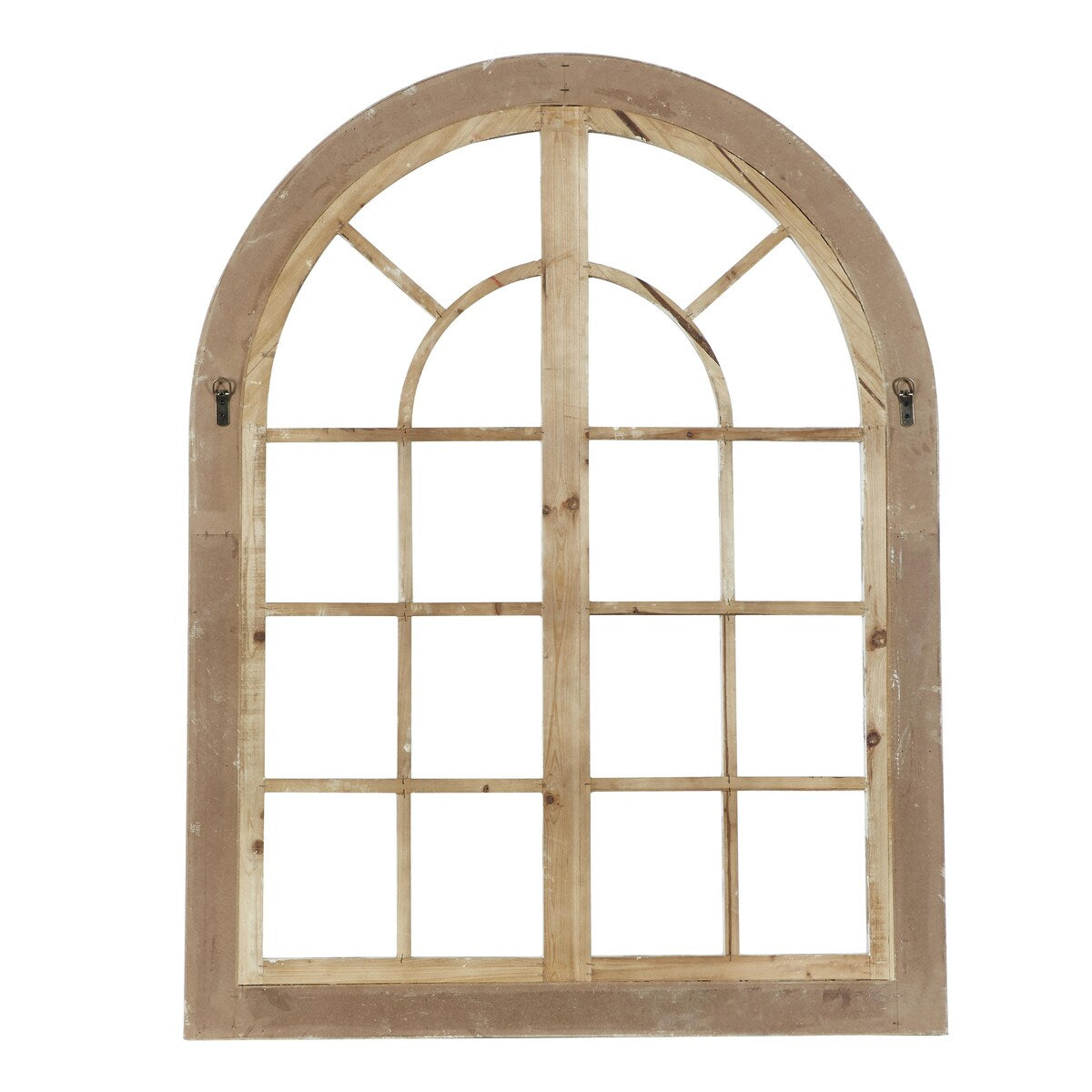 Wood Abstract Arched Vintage Window Pane Home Wall Decor with Brown Distressing - White - Roche River Decor