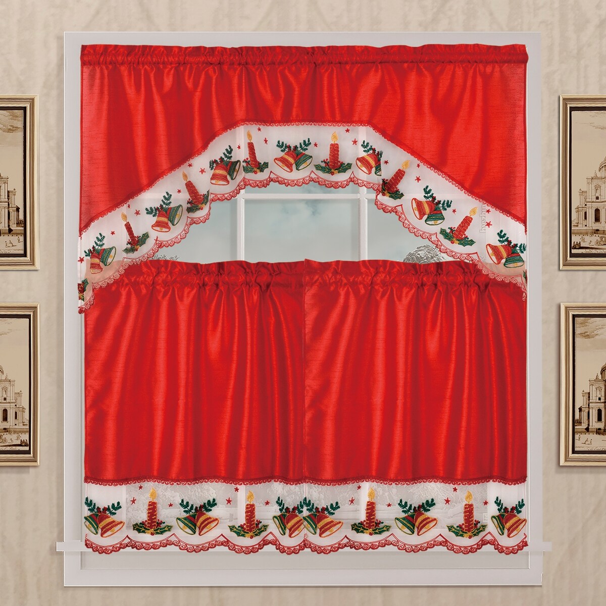 Kashi Home Holiday Kitchen Curtain Set - Festive Window Decor with Designs