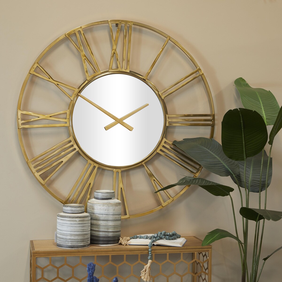 Aluminum Metal Geometric Open Frame Decorative Wall Clock with Glass Center - Silver or Gold - Roche River Decor