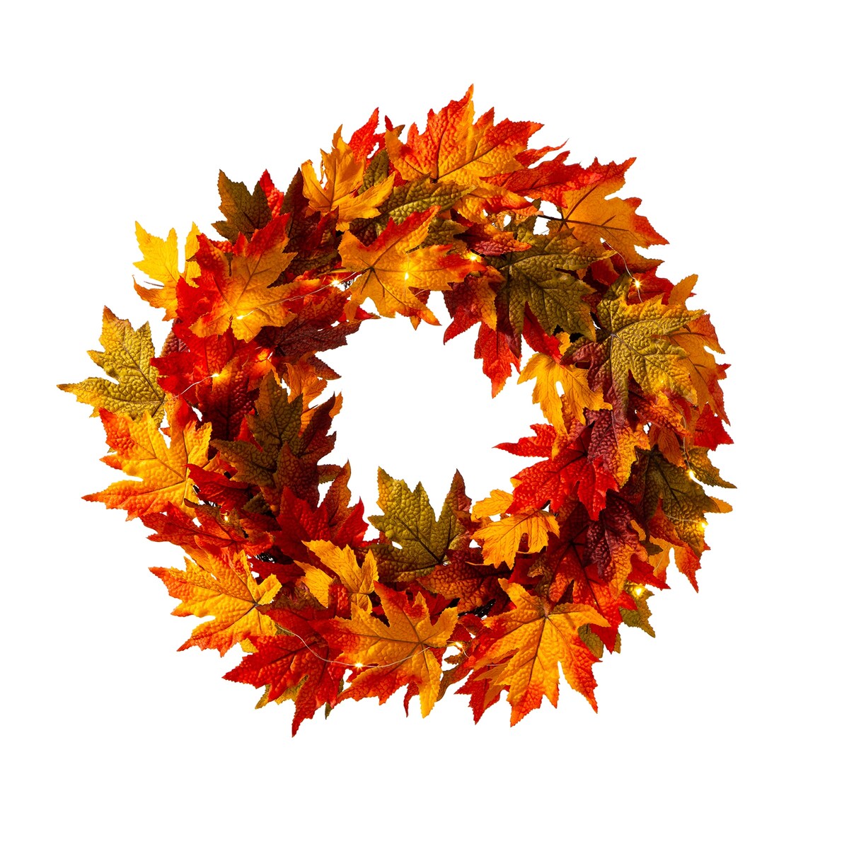 Glitzhome LED Lighted Fall Maple Leaves Wreath/Garland for Thanksgiving