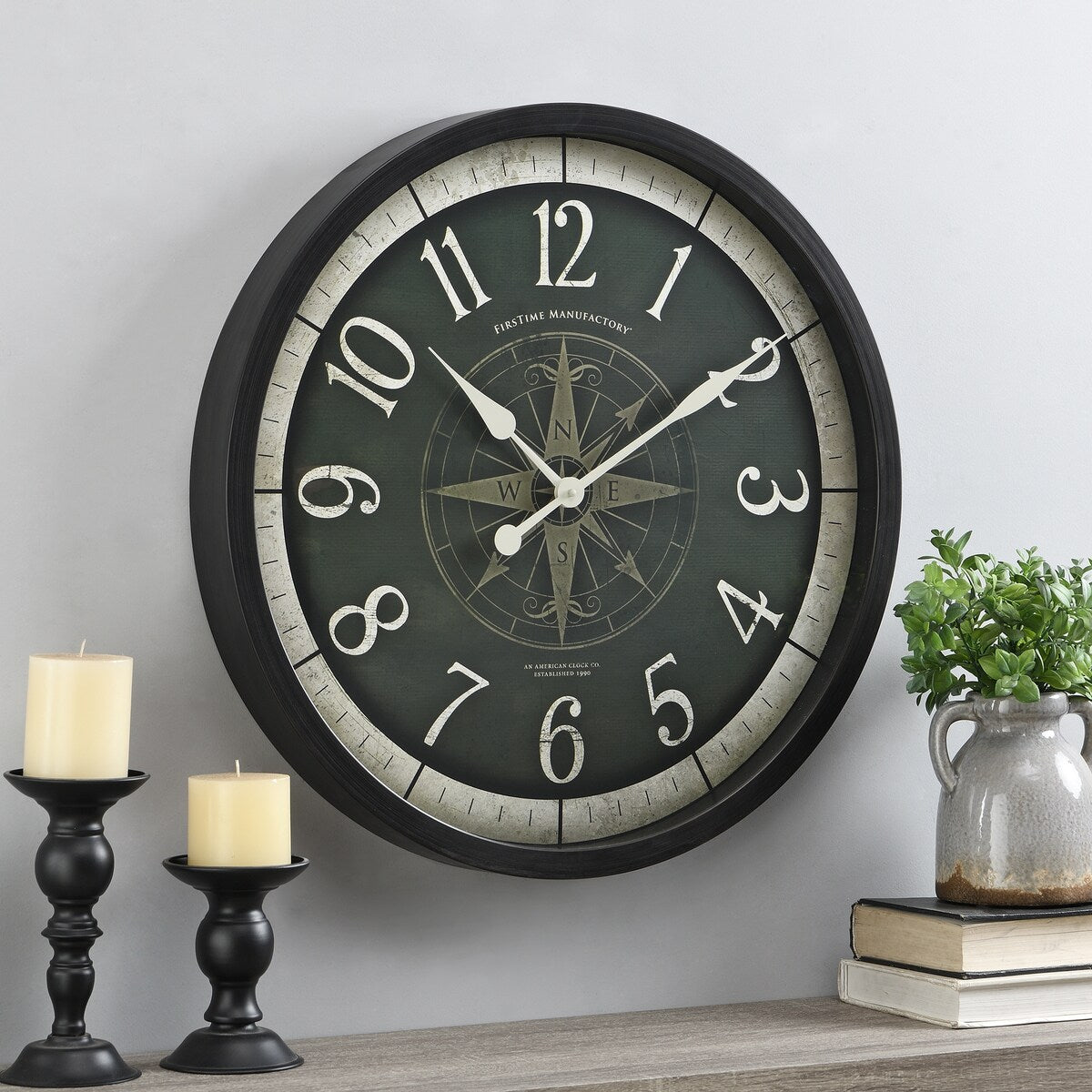 FirsTime & Co. Compass Rose Oil Rubbed Bronze Wall Clock