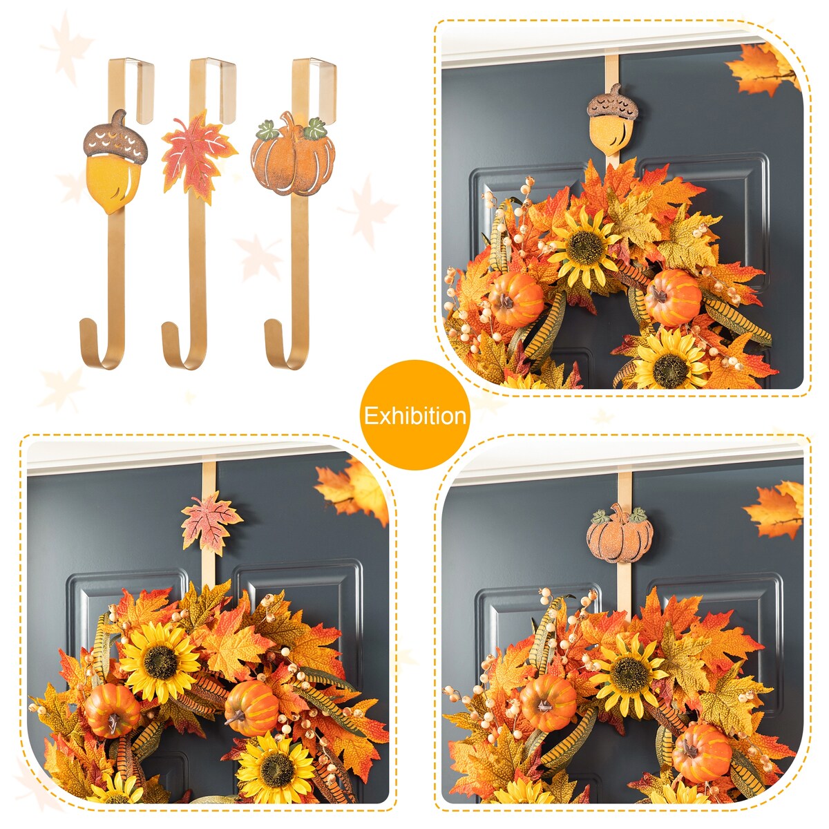 Glitzhome 24D Fall Pumpkin Sunflower Lotus Floral & Wreath for Thanksgiving