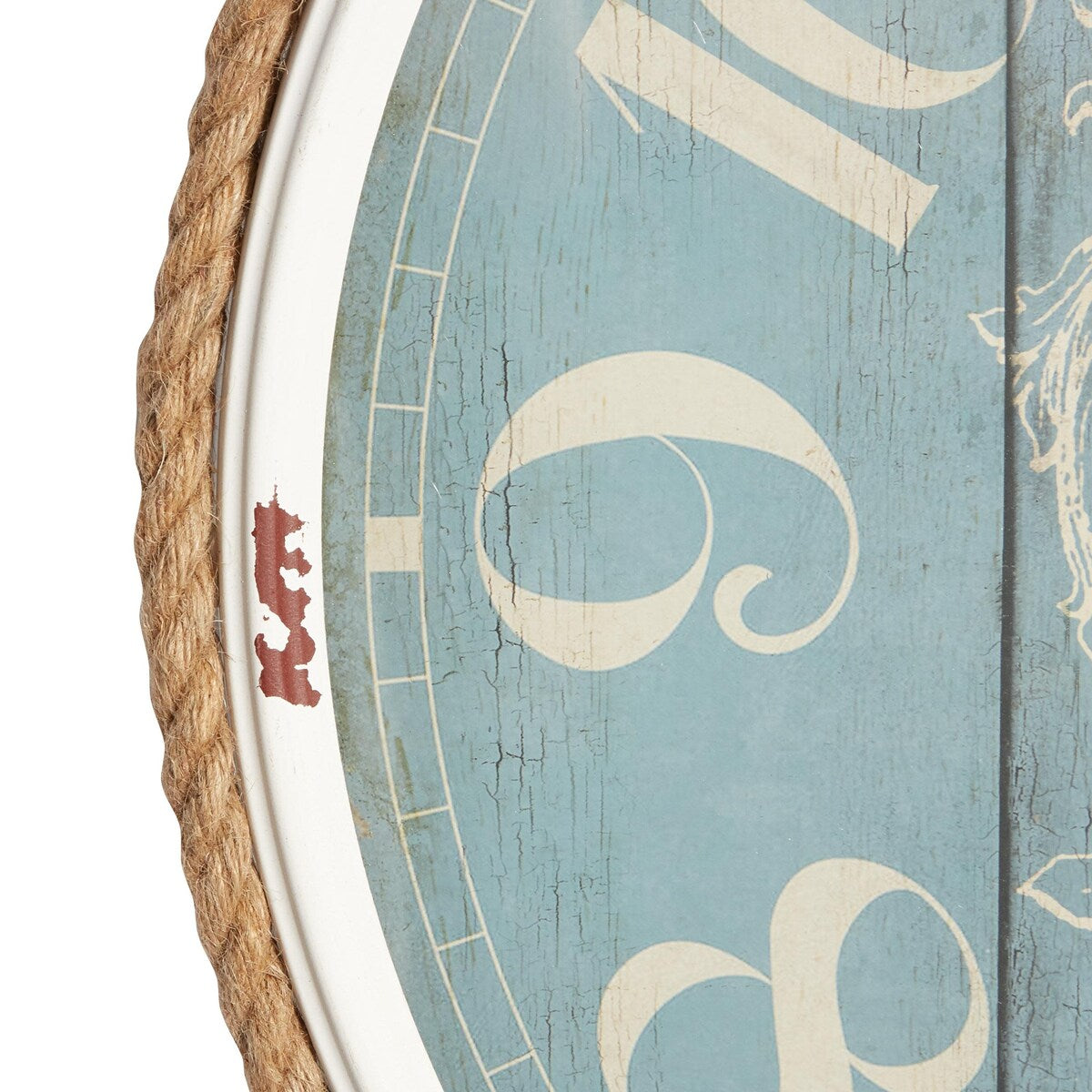 Metal Scroll Decorative Wall Clock with Distressed Frame and Rope Accent - Blue or White - Roche River Decor