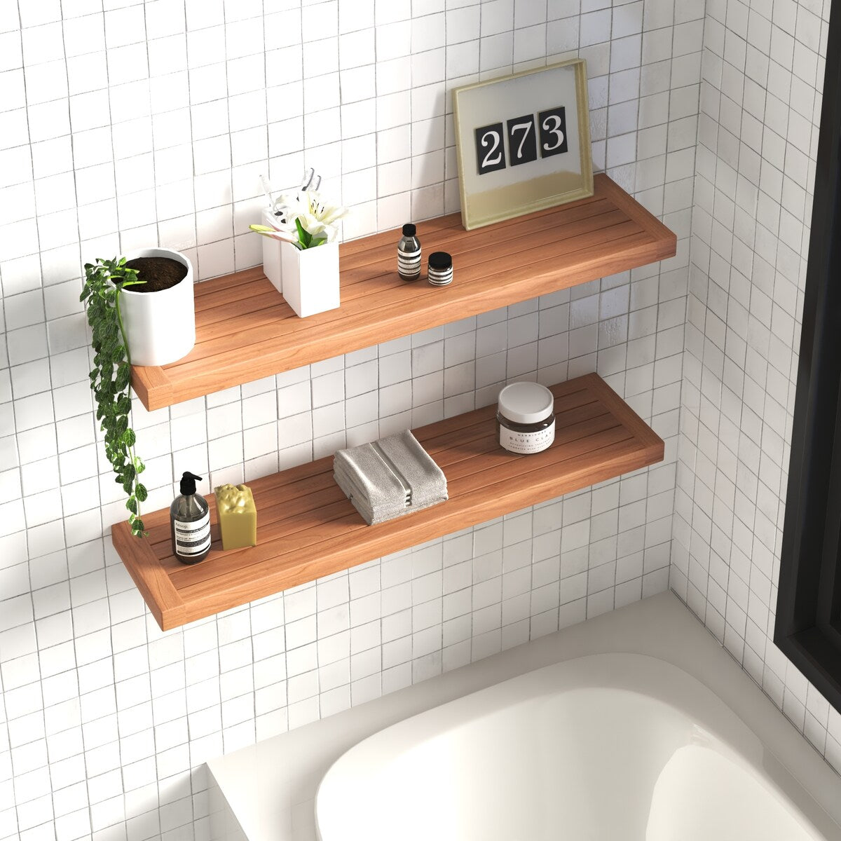 Moa Floating Teak Wall Shelf