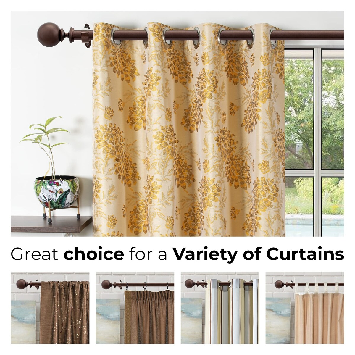 Deco window 1 Inch Adjustable Curtain Rod for Windows & Doors Curtains with Ball Finials & Brackets Set