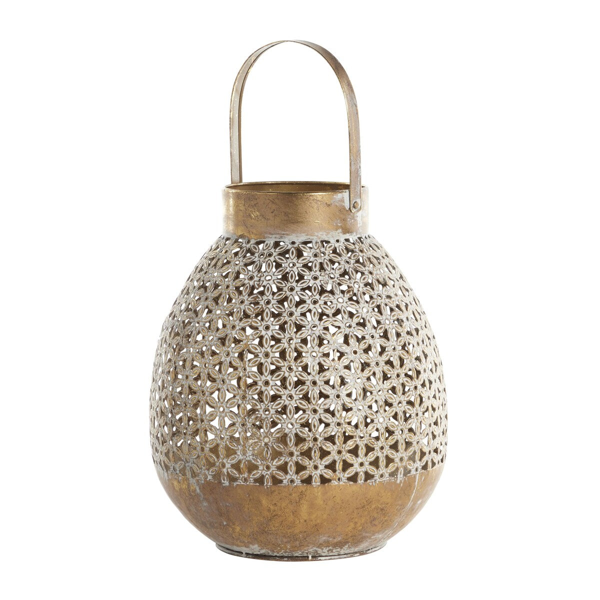 Metal Laser Cut Metal Decorative Indoor Outdoor Candle Lantern with Moroccan Pattern - Gold - Roche River Decor