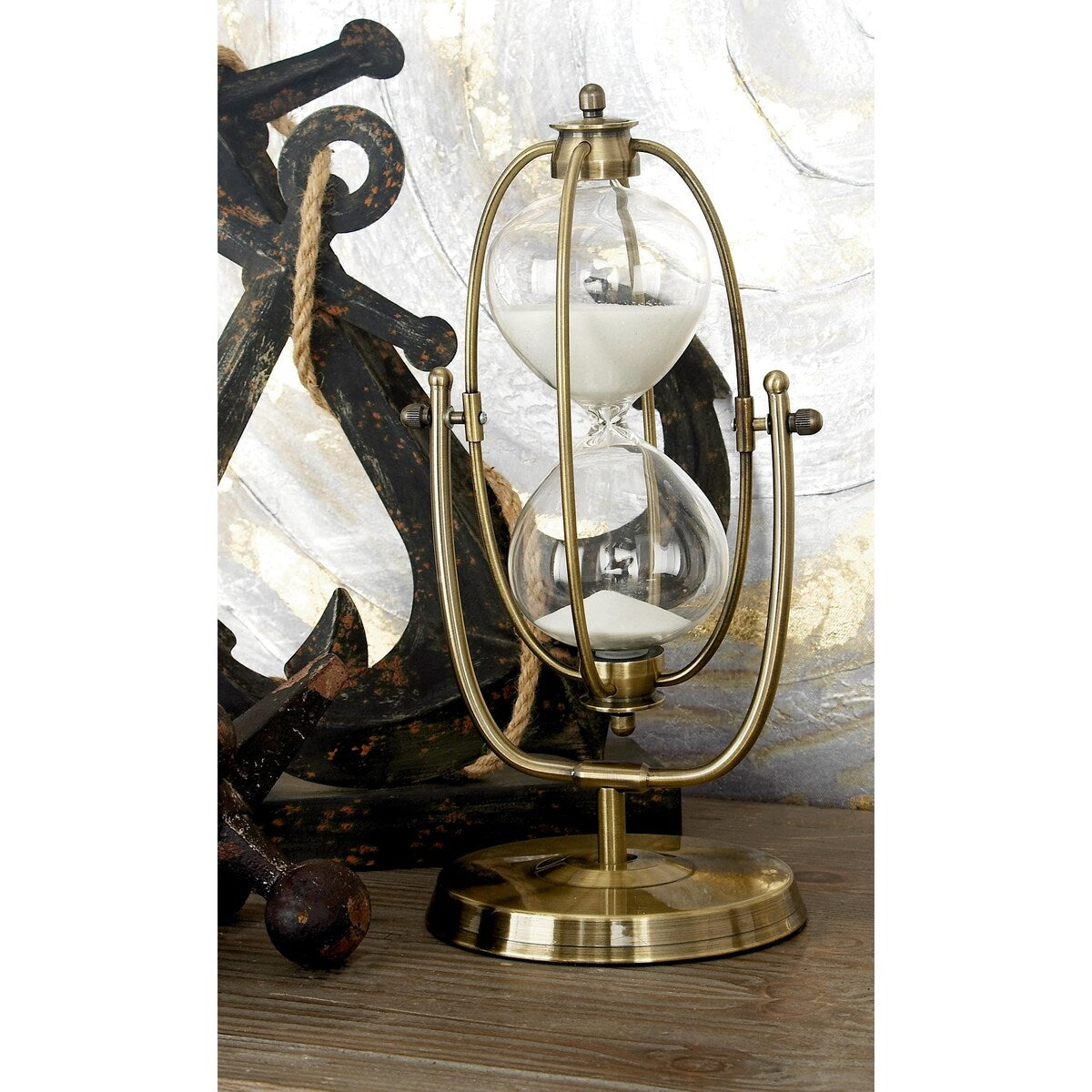 Glass Hourglass Sand Timer with Rotating Stand - Brass - Roche River Decor