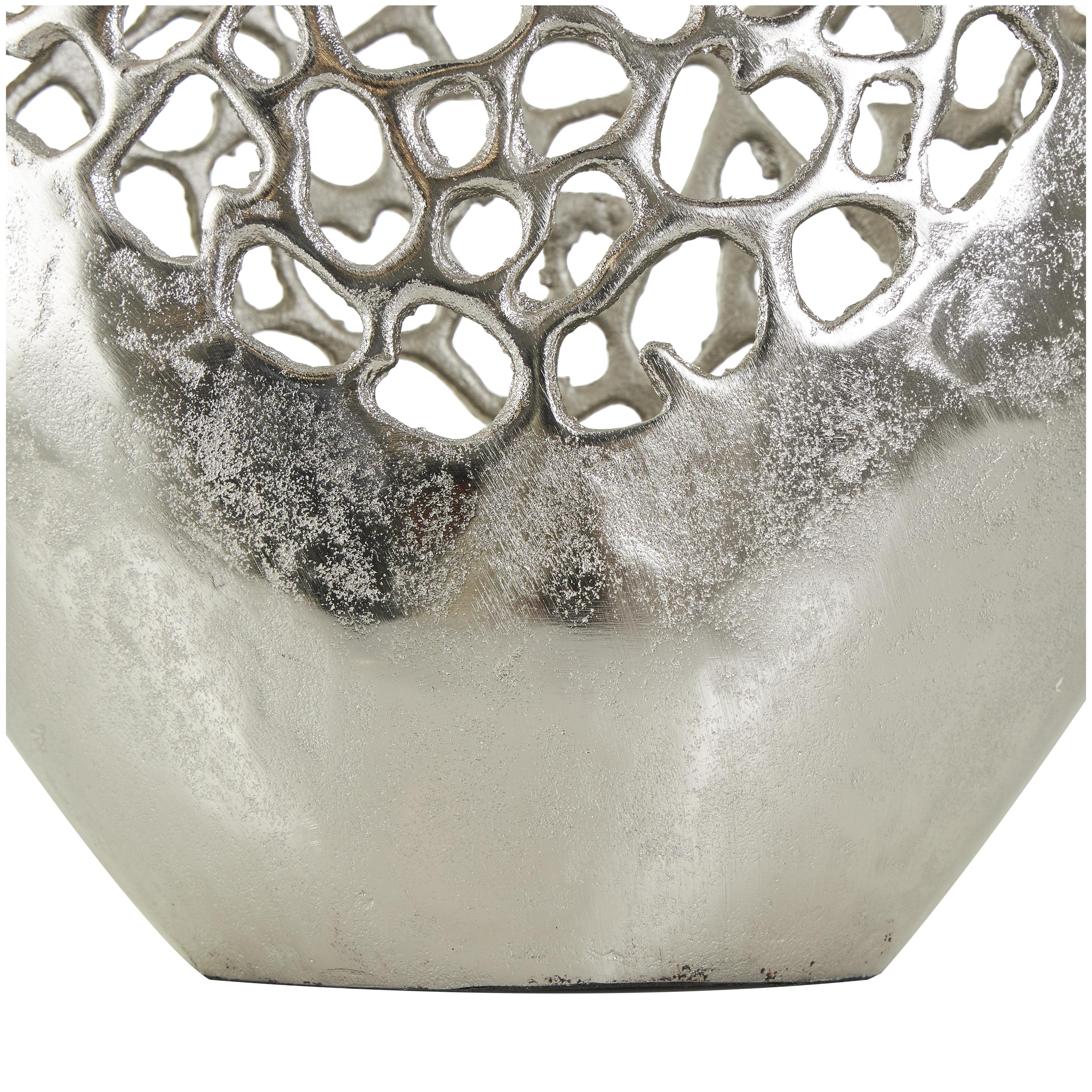 Aluminum Metal Rounded Decorative Vase with Freeform Open Lattice Work - Silver or Gold - Roche River Decor