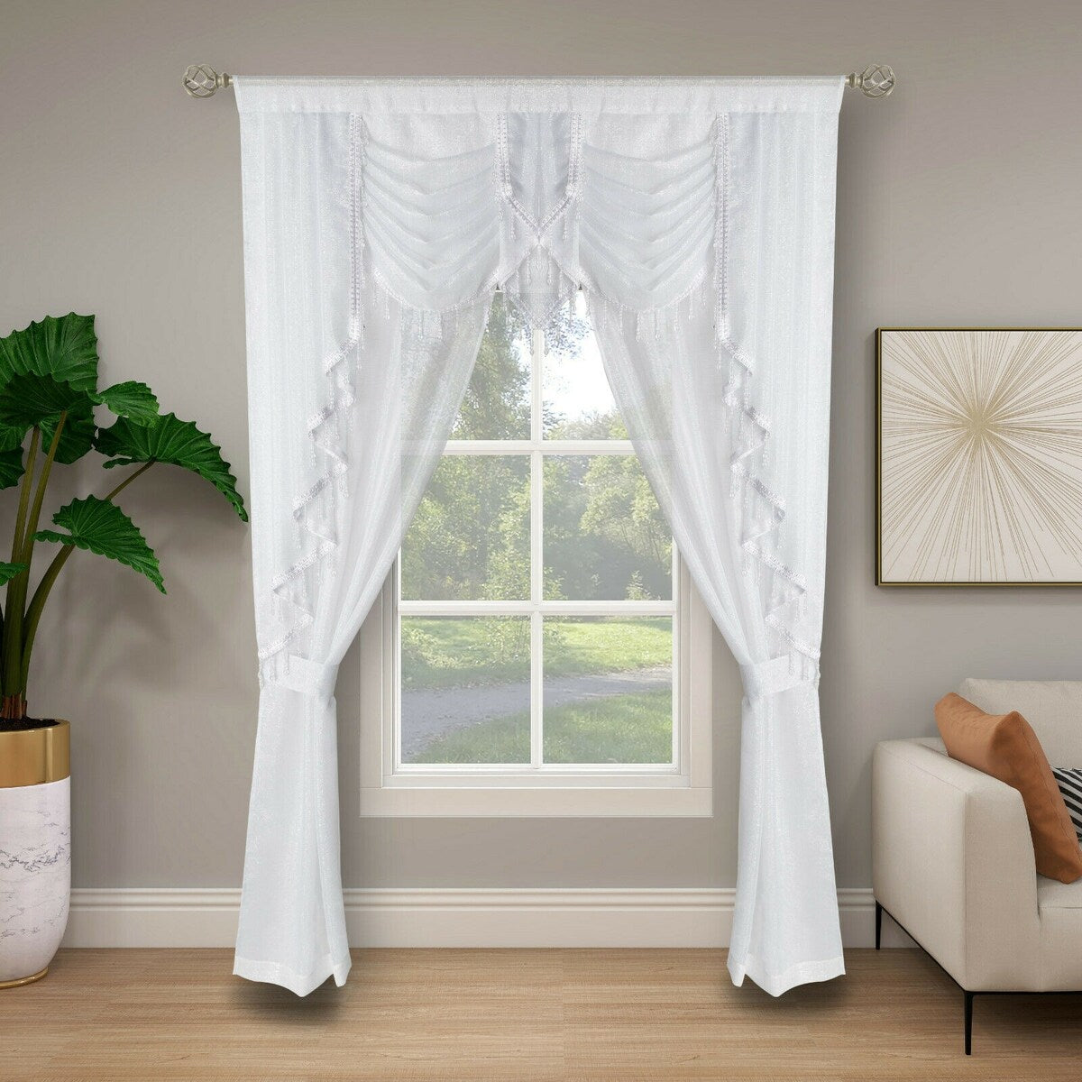 Kate Aurora Ultra Glam Beaded Sparkly Sheer Window in a Bag Curtain Set - 58 in. W x 84 in. - 58 in. W x 84 in.