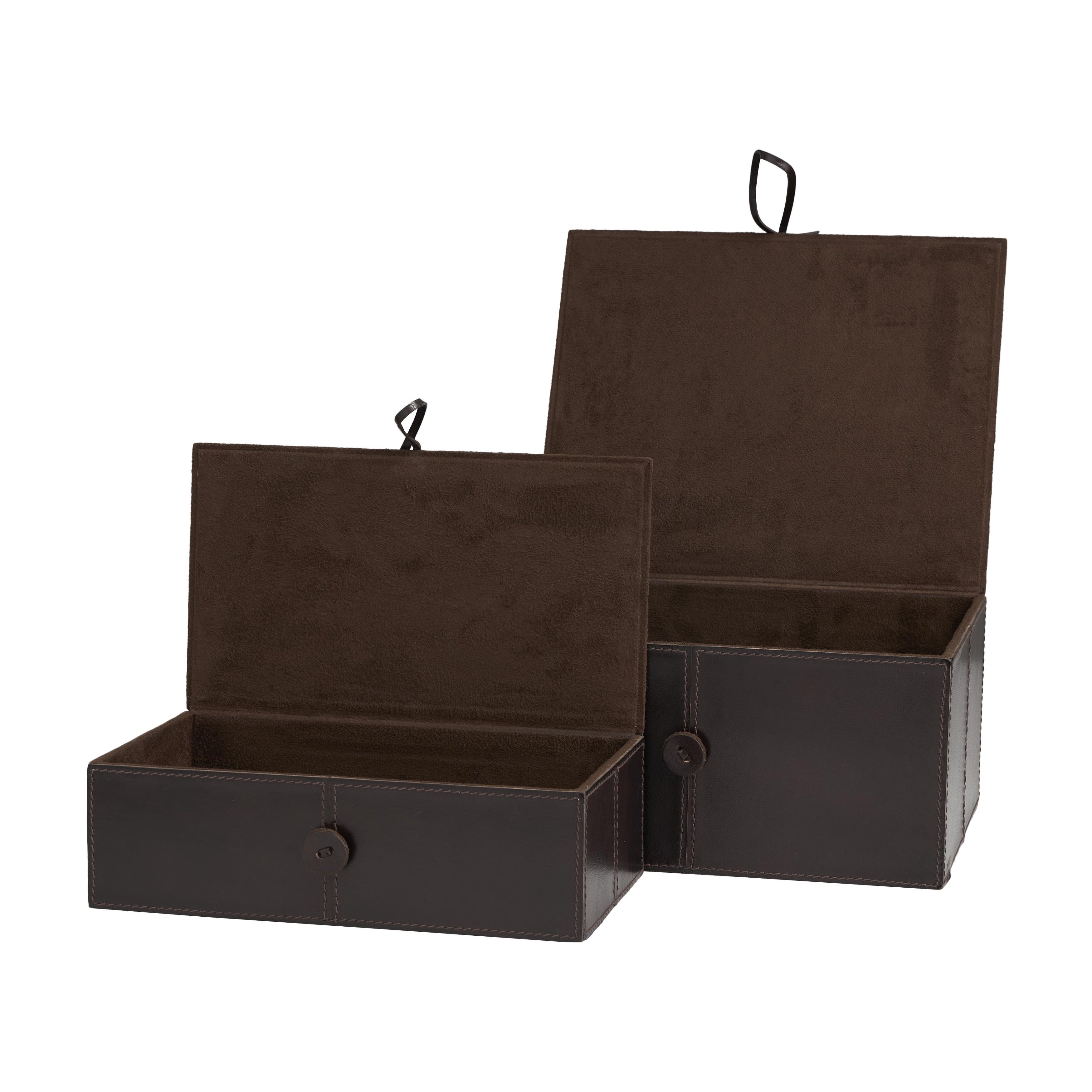 Leather Handmade Decorative Box with Hinged Lid - Set of 2 Gray, Brown or Dark Brown - Roche River Decor