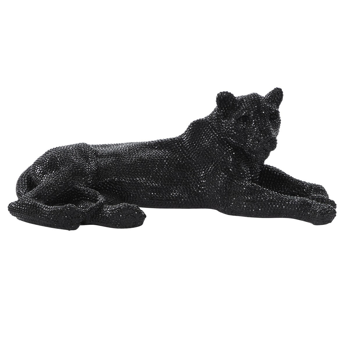 Polystone Leopard Decorative Sculpture with Carved Faceted Diamond Exterior - Black, White, Gold or Silver - Roche River Decor