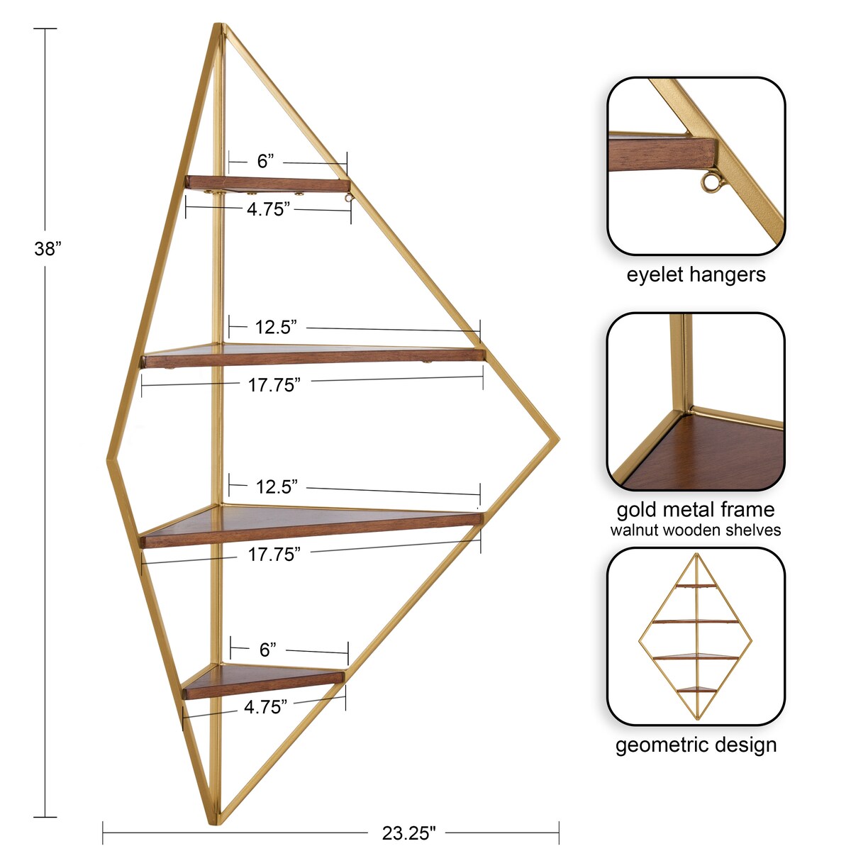 Kate and Laurel Melora Glam Metal and Wood 5-tier Corner Wall Shelf