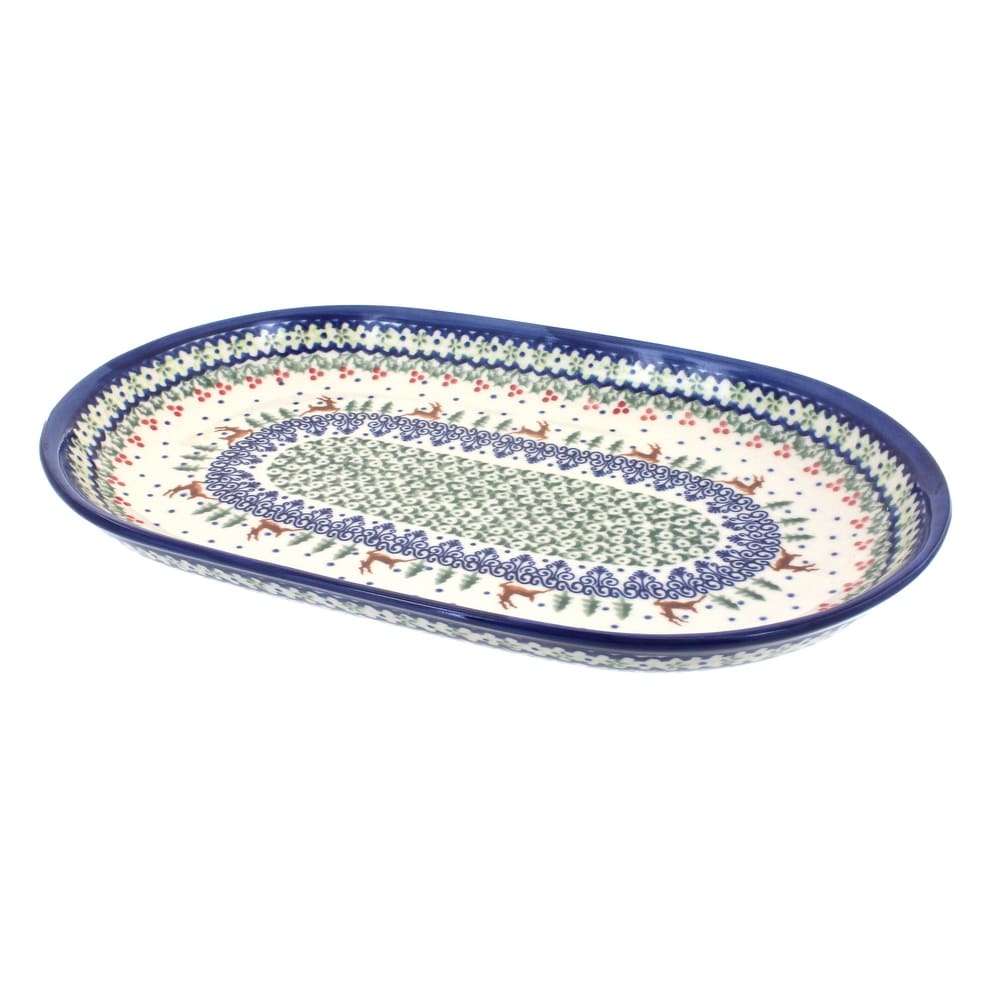 Blue Rose Polish Pottery 116 Vena Large Oval Serving Dish