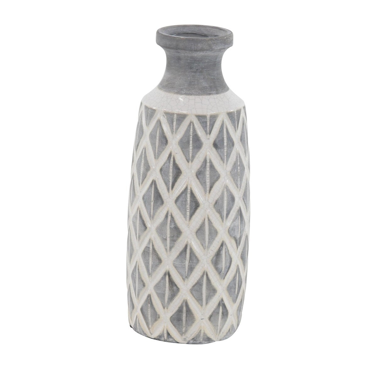 Ceramic Decorative Vase with Diamond Pattern - Gray - Roche River Decor