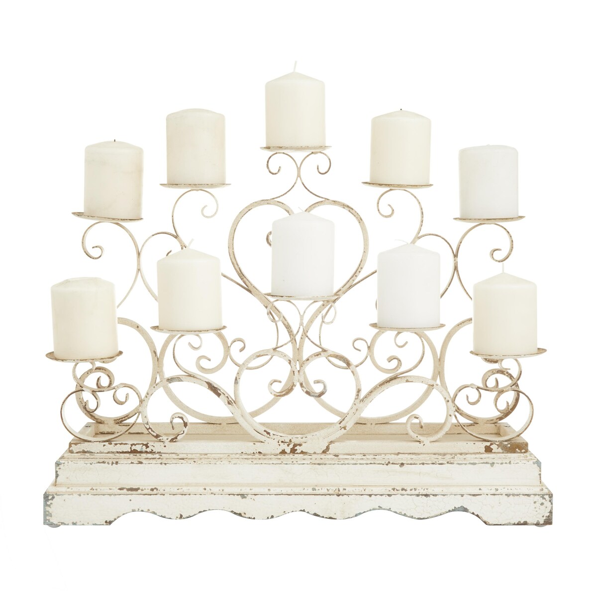 Metal Scroll Pillar 10 Plate Candelabra - White - Roche River Decor