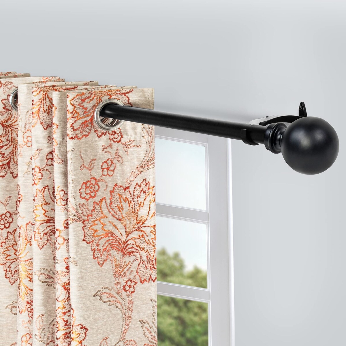 Deco window 1 Inch Adjustable Curtain Rod for Windows & Doors Curtains with Ball Finials & Brackets Set