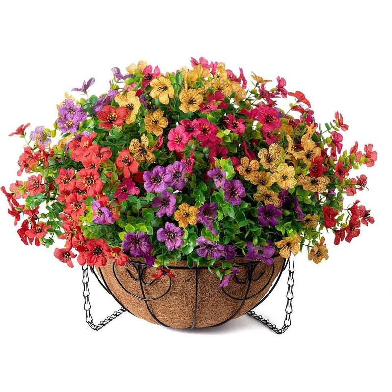 Artificial Fake Hanging Plants Flowers with Basket Outdoor Decor Faux Silk Daisy Flower Arrangements in Pot Planter