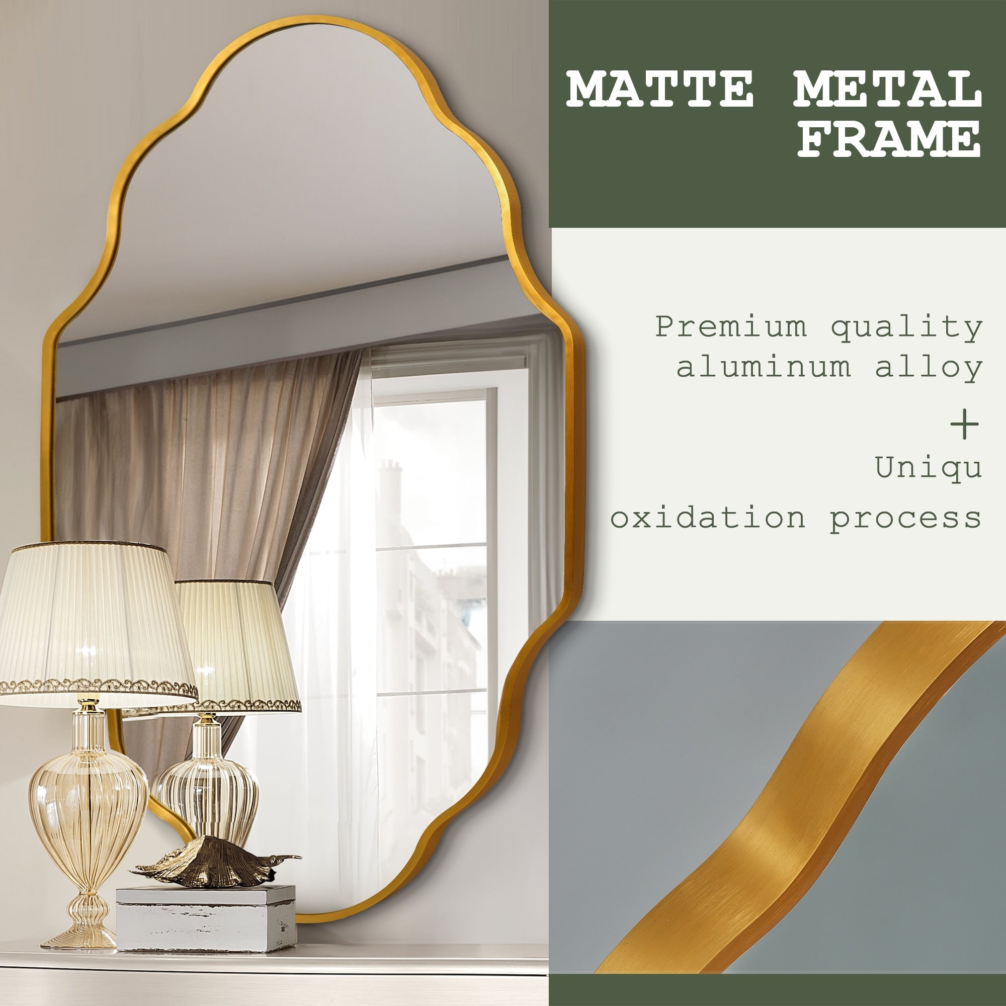 Irregular Aluminum Alloy Framed Wall Mirror Scalloped Wavy Bathroom Mirror