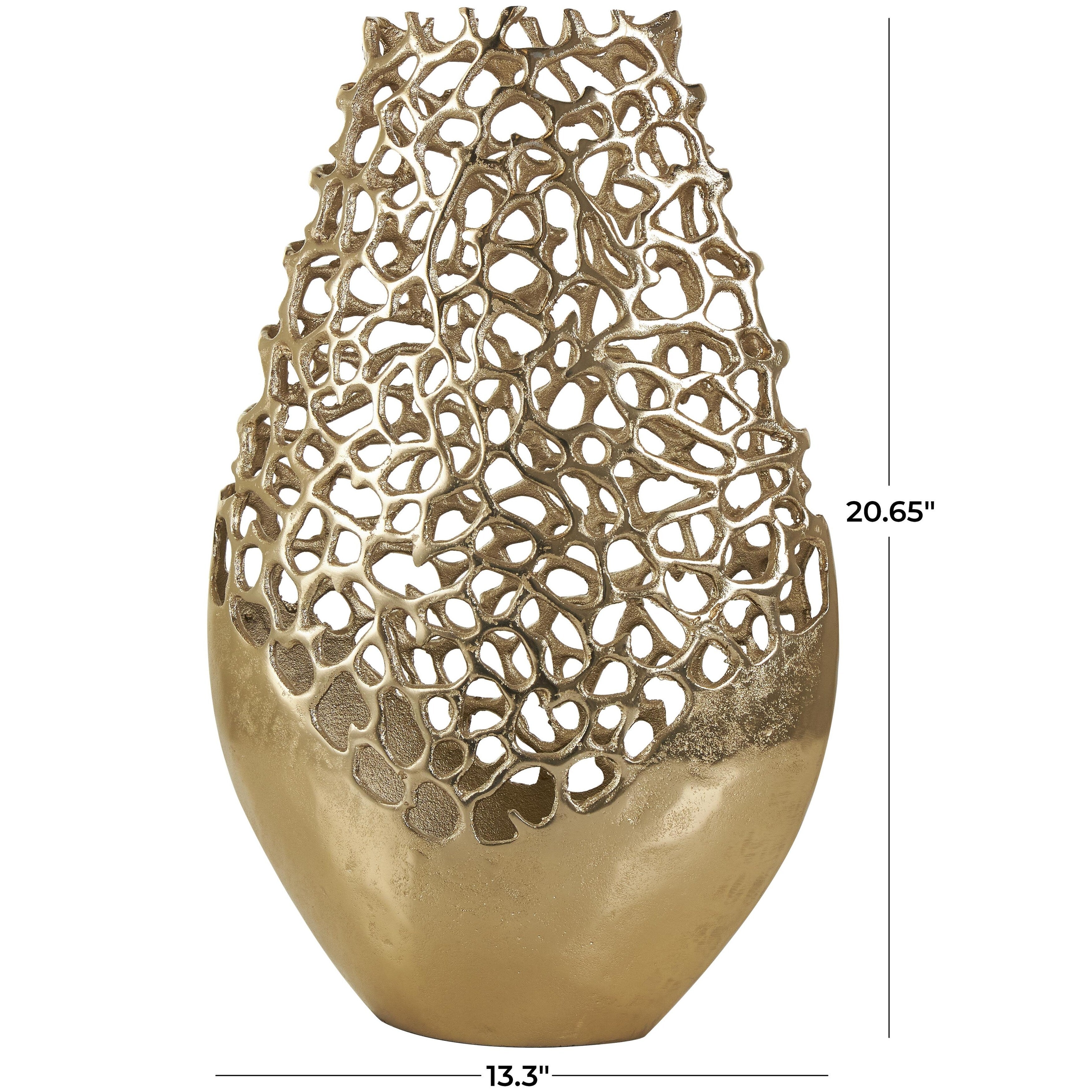 Aluminum Metal Rounded Decorative Vase with Freeform Open Lattice Work - Silver or Gold - Roche River Decor