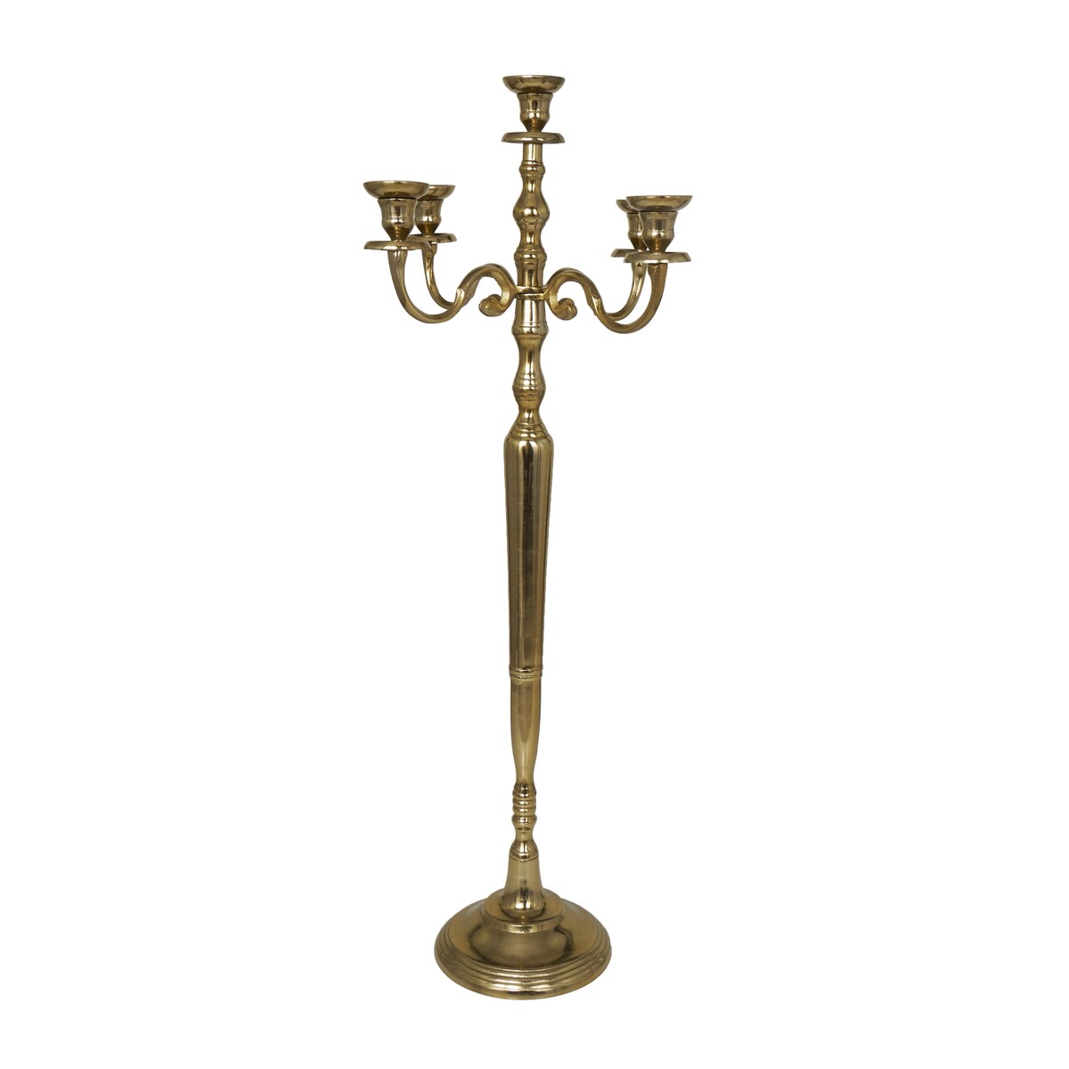 Aluminum Metal Tall Floor 5 Candle Candelabra - Gold or Silver - Roche River Decor