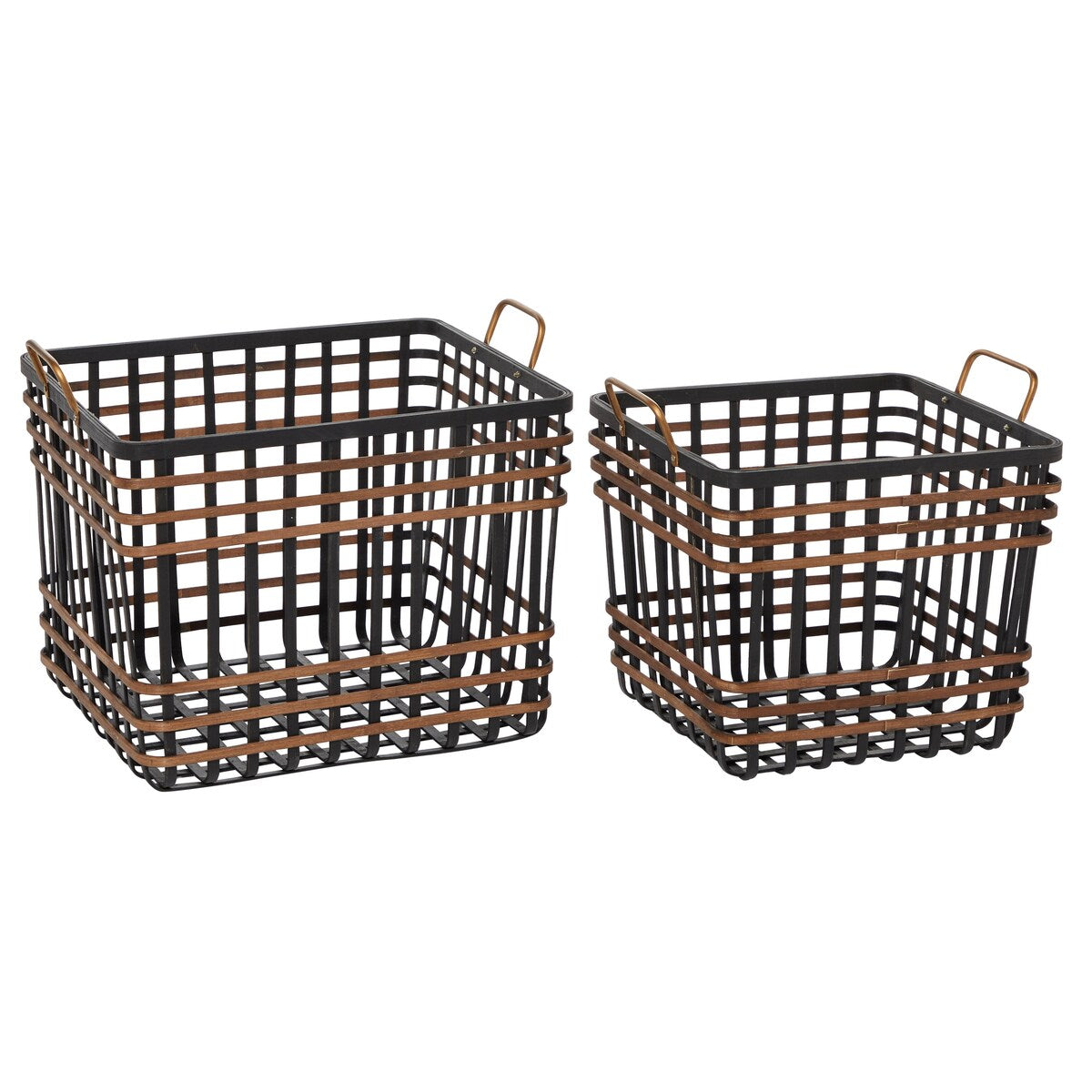 Seagrass Decorative and Functional Storage Basket with Handles - Set of 2 Black - Roche River Decor