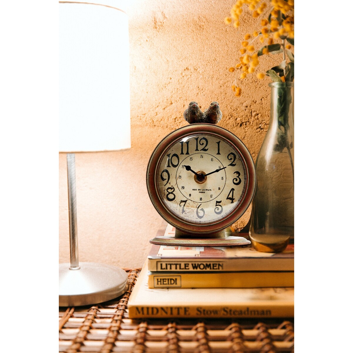 Pewter Mantel Clock with Birds