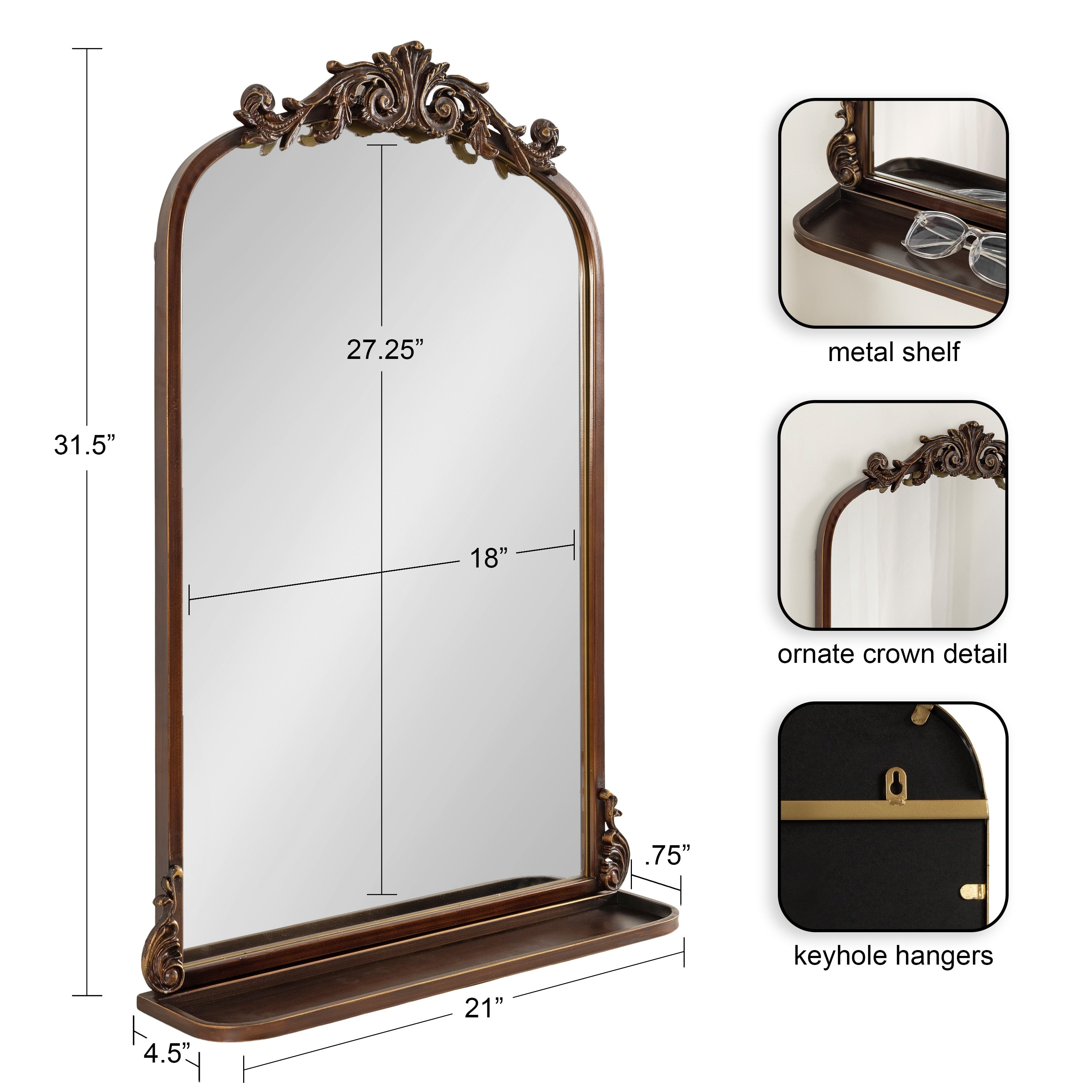 Kate and Laurel Arendahl Traditional Arch Mirror with Shelf