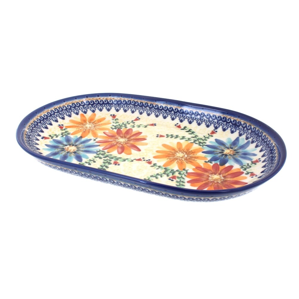 Blue Rose Polish Pottery 116 Vena Large Oval Serving Dish