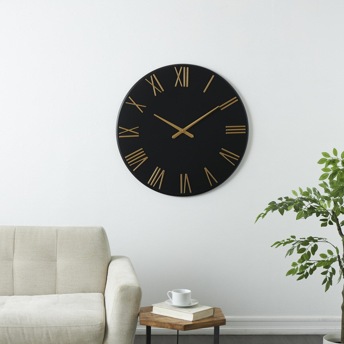 Metal Decorative Wall Clock with Gold Hands and Numbers - Black or White - Roche River Decor