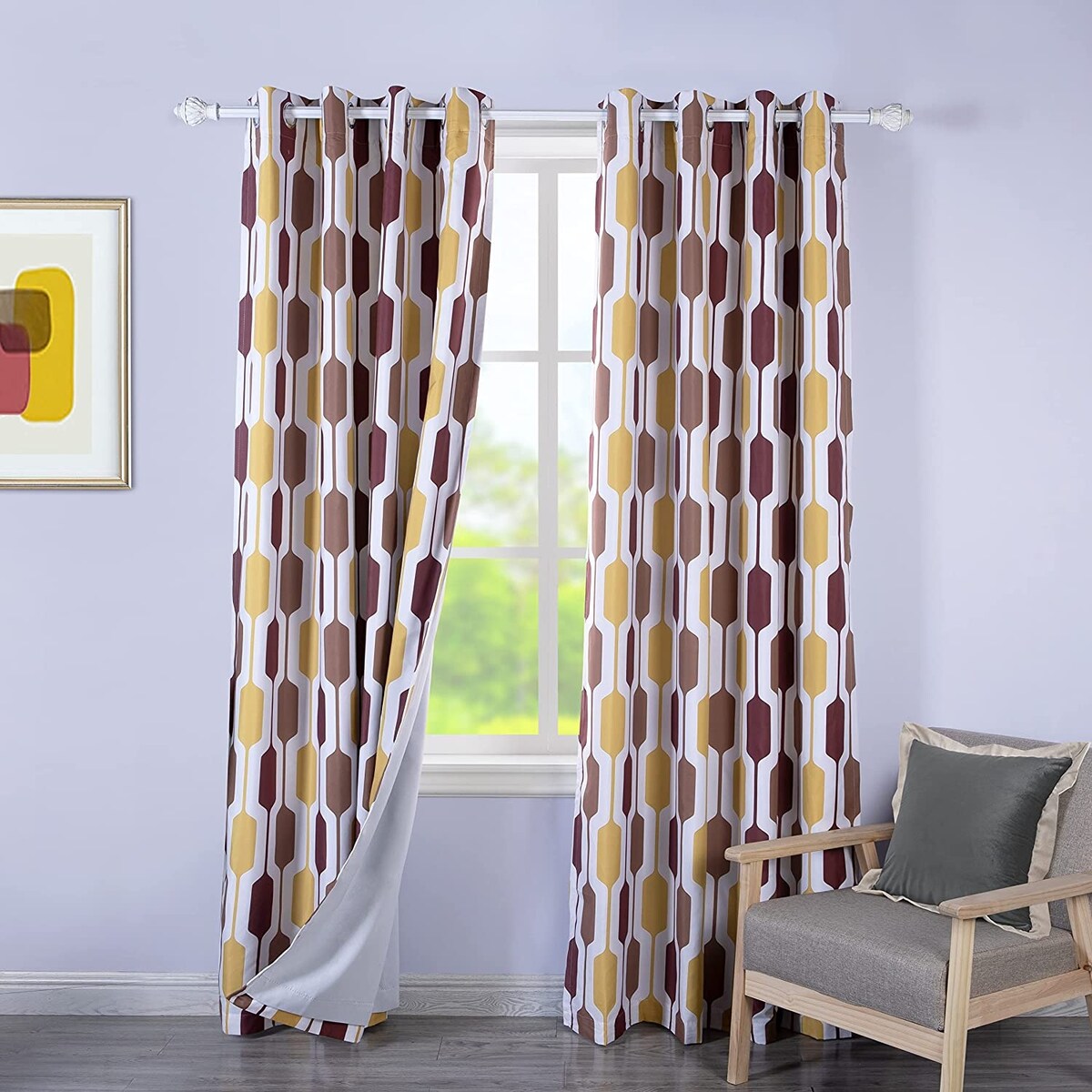 DriftAway Riley Geo Pattern Mid Century Lined Blackout Grommet Window Curtain Panel Pair